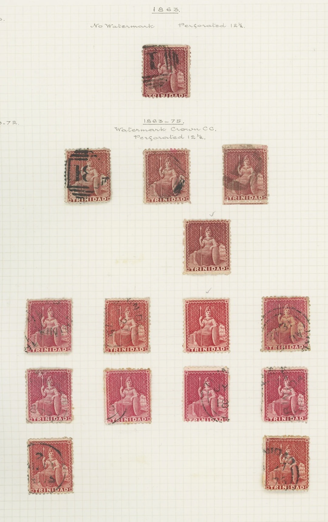 Trinidad 1863-80 CC, perf 12½ 1d. (14, two unused), 4d. violet (9