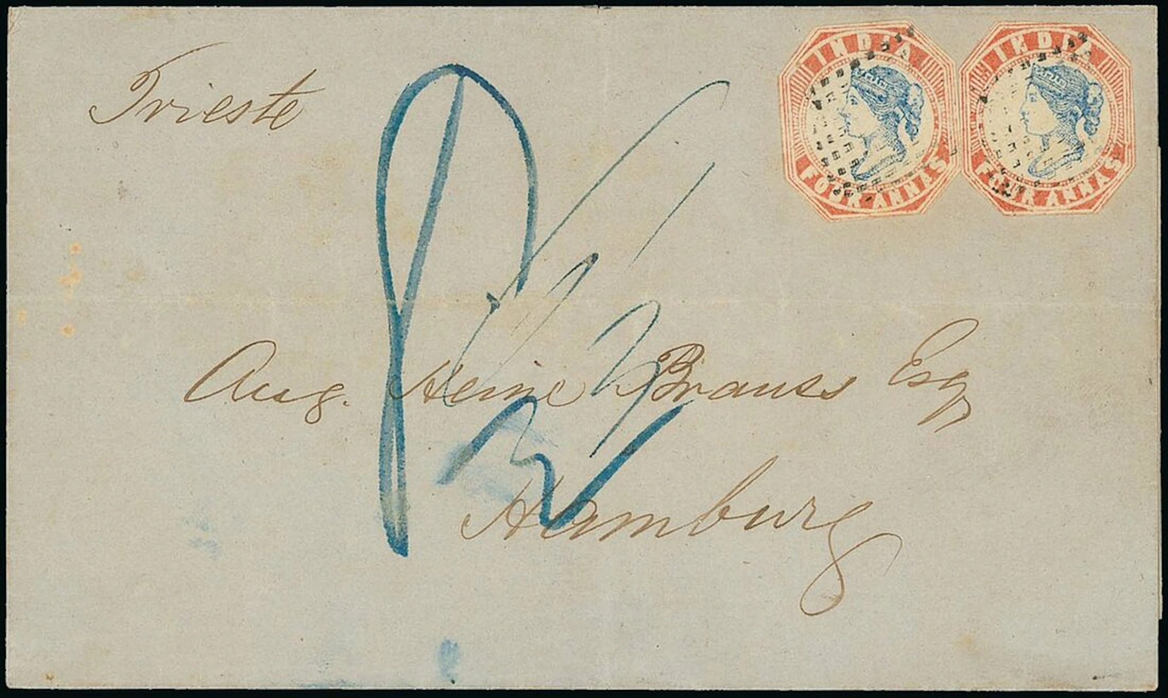 Straits Settlements India used in Singapore 1855 (22 Feb.) entire