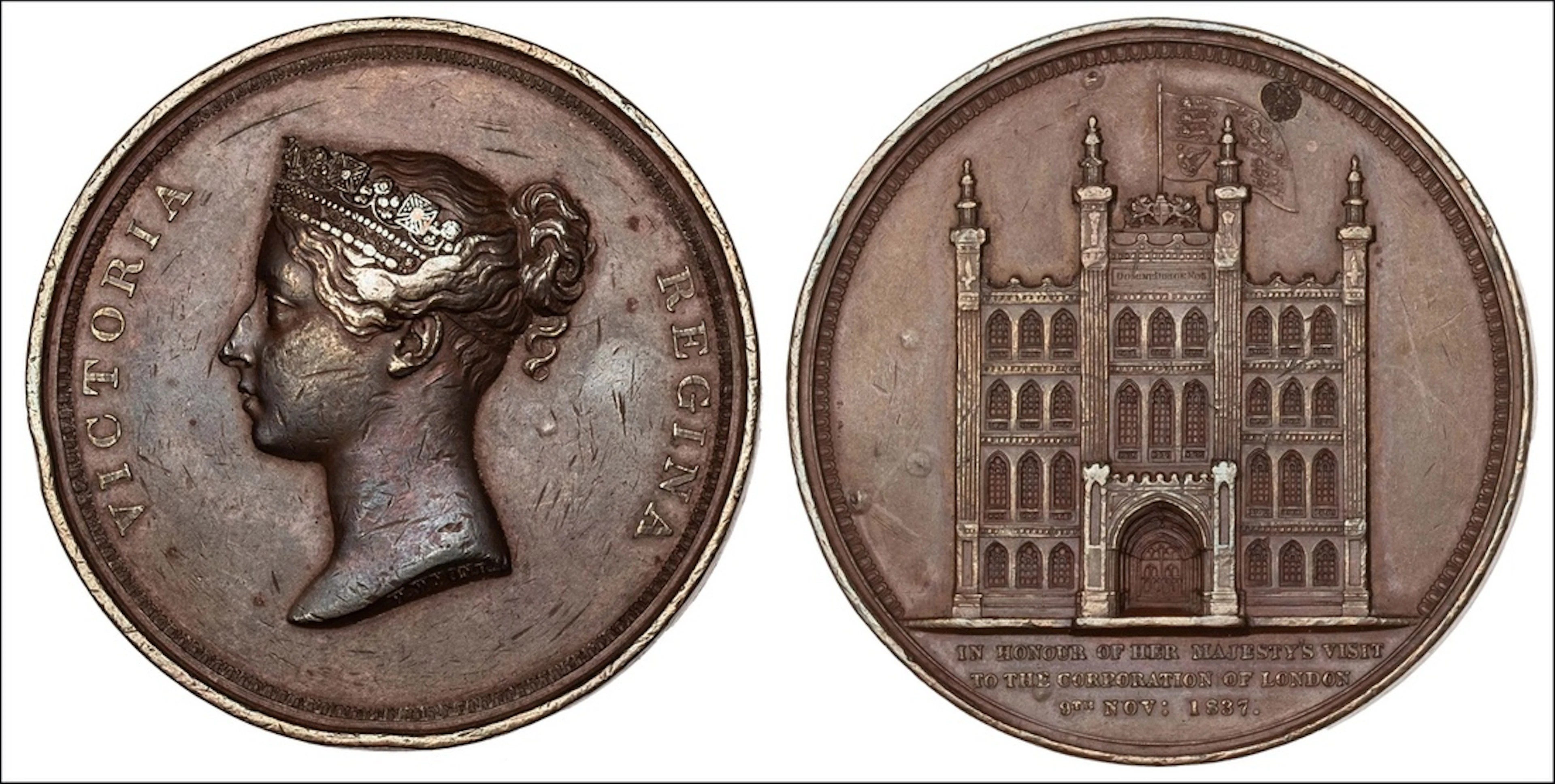 1837 Wyon City medal in bronze complete with original case (broken)