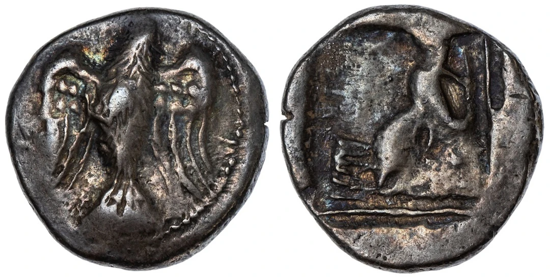 Crete, Lyttos, AR Stater, c. 420-320 BC, eagle flying left, rev. head