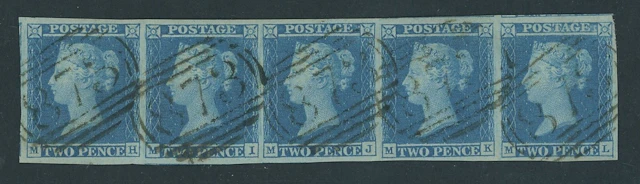 Great Britain 1841 Two Pence Blue Plate 3 MH-ML, horizontal strip