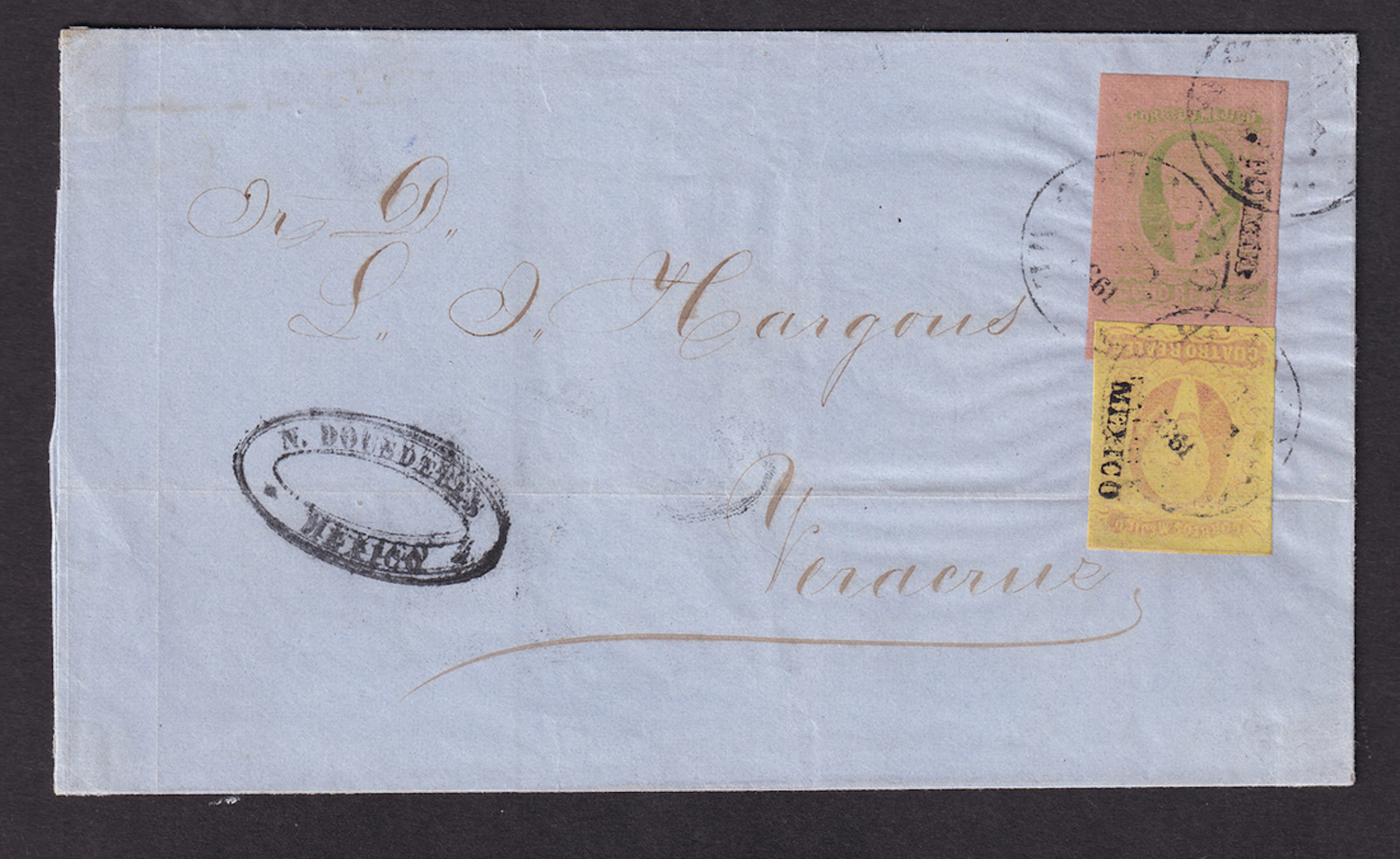 1861 "Hidalgos" Mexico District. 4r. Red on Yellow and 8r. Green on