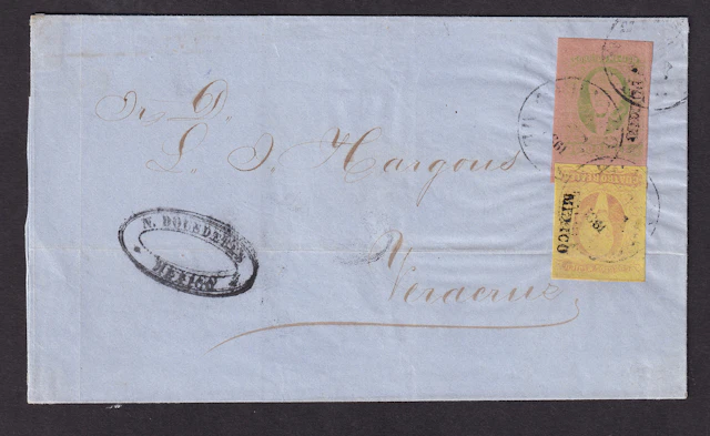 1861 "Hidalgos" Mexico District. 4r. Red on Yellow and 8r. Green on