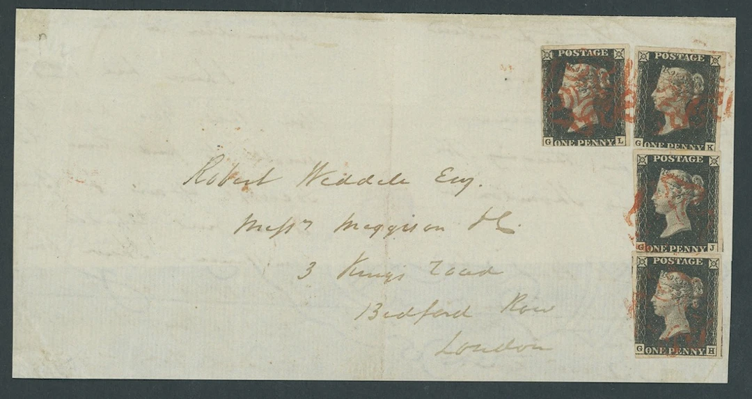 Great Britain 1840 One Penny Black Plate 4 GH, GJ, GK and GL, all