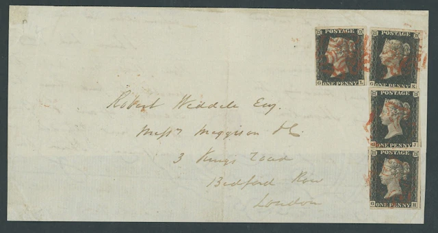 Great Britain 1840 One Penny Black Plate 4 GH, GJ, GK and GL, all