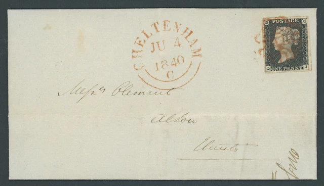 Great Britain 1840 One Penny Black Plate 2 QJ, a slightly worn impression