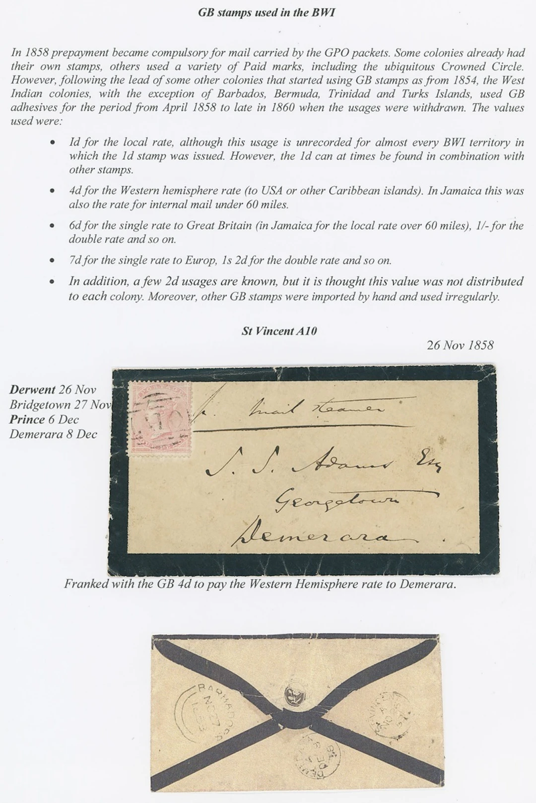 St. Vincent Great Britain used in St. Vincent Covers 1858 (26 Nov.)