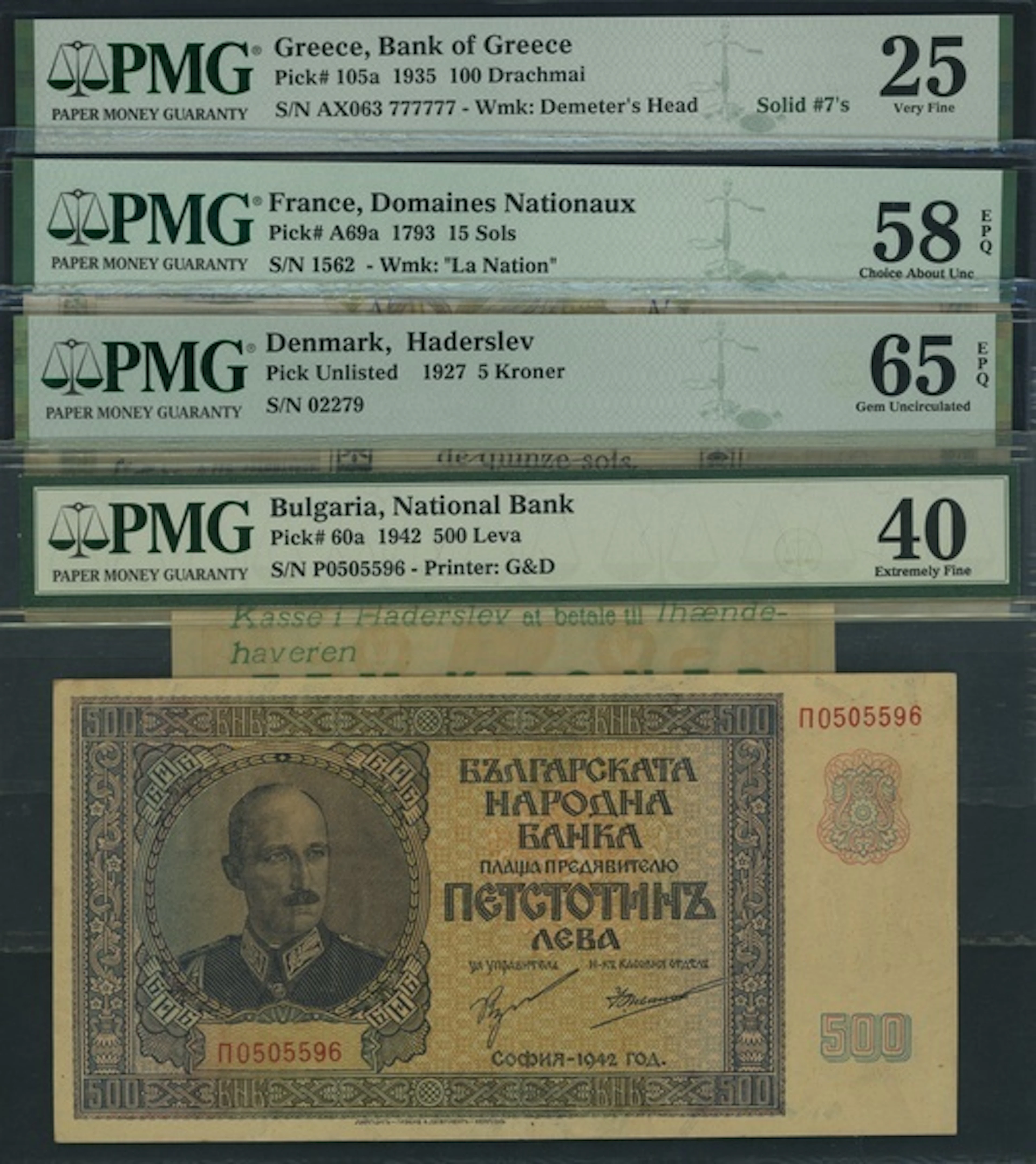 Europe Group, [4 notes] 1793-1942, (Pick 60a, 105a, A69a & Unlisted)