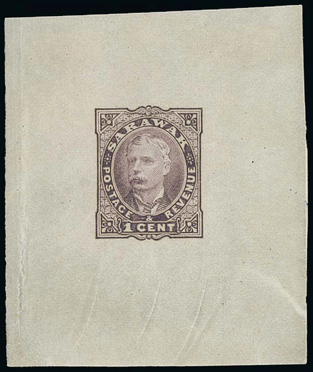 Sarawak 1895 Perkins Bacon Issue Die Proofs 1c. in deep purple die-sunk