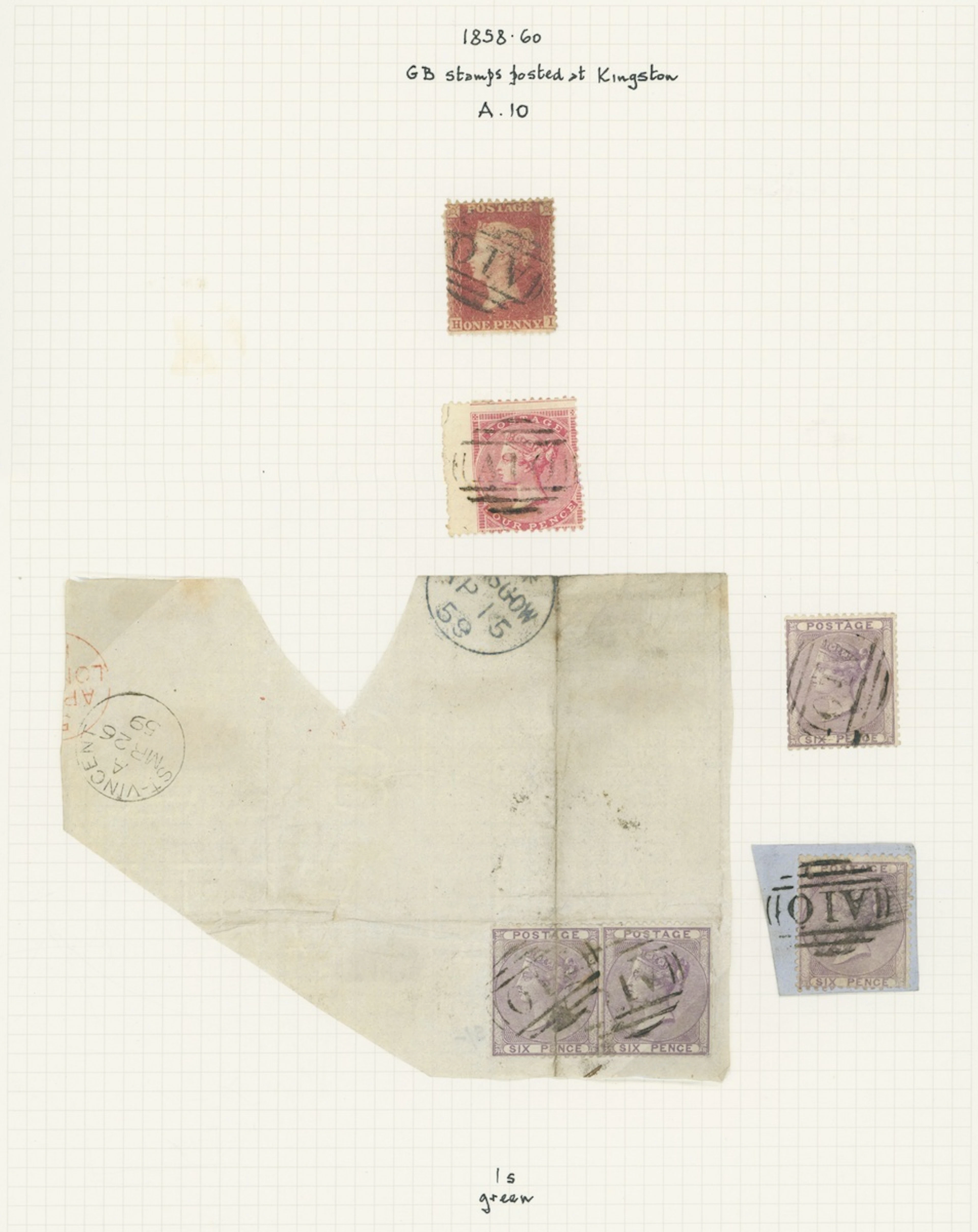 St. Vincent Great Britain used in St. Vincent 1d. rose-red, 4d. rose