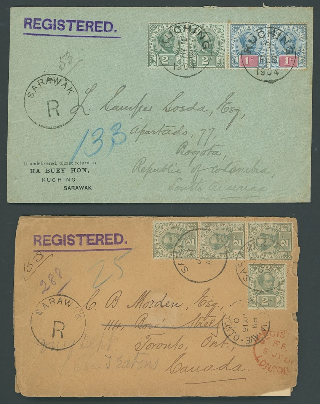 Sarawak 1899-1908 "postage postage" Issue Covers 1901 (3 June) envelope