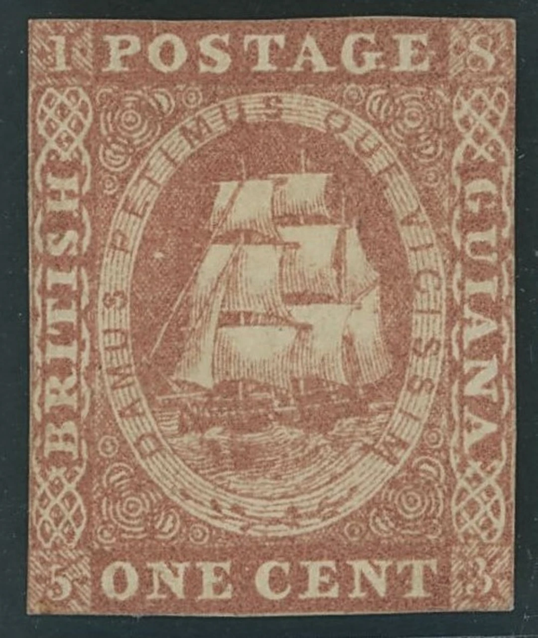 British Guiana 1853 1c. imperforate plate proof in reddish brown on