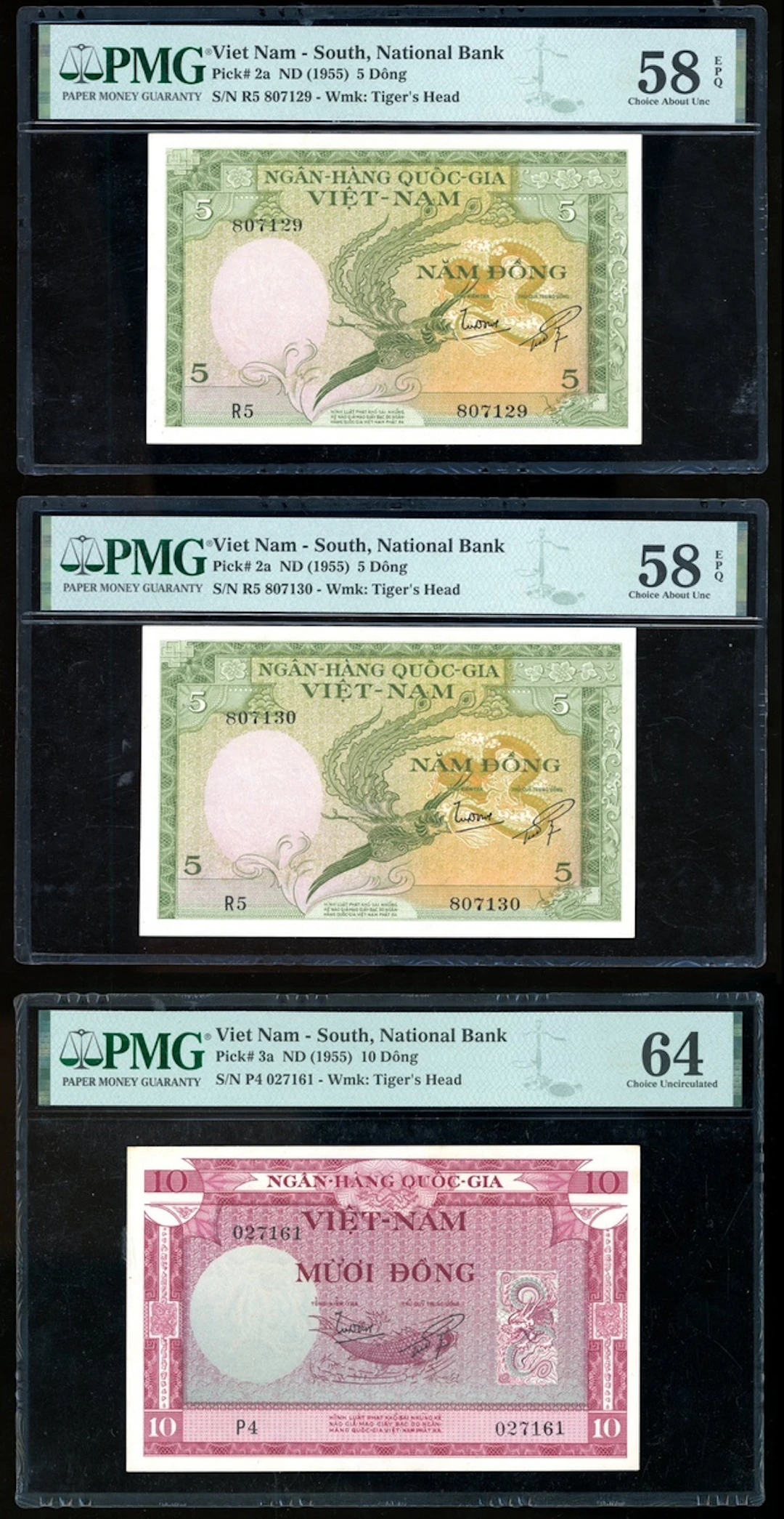 National Bank of Vietnam, a group of 3x, ND (1955), including a pair