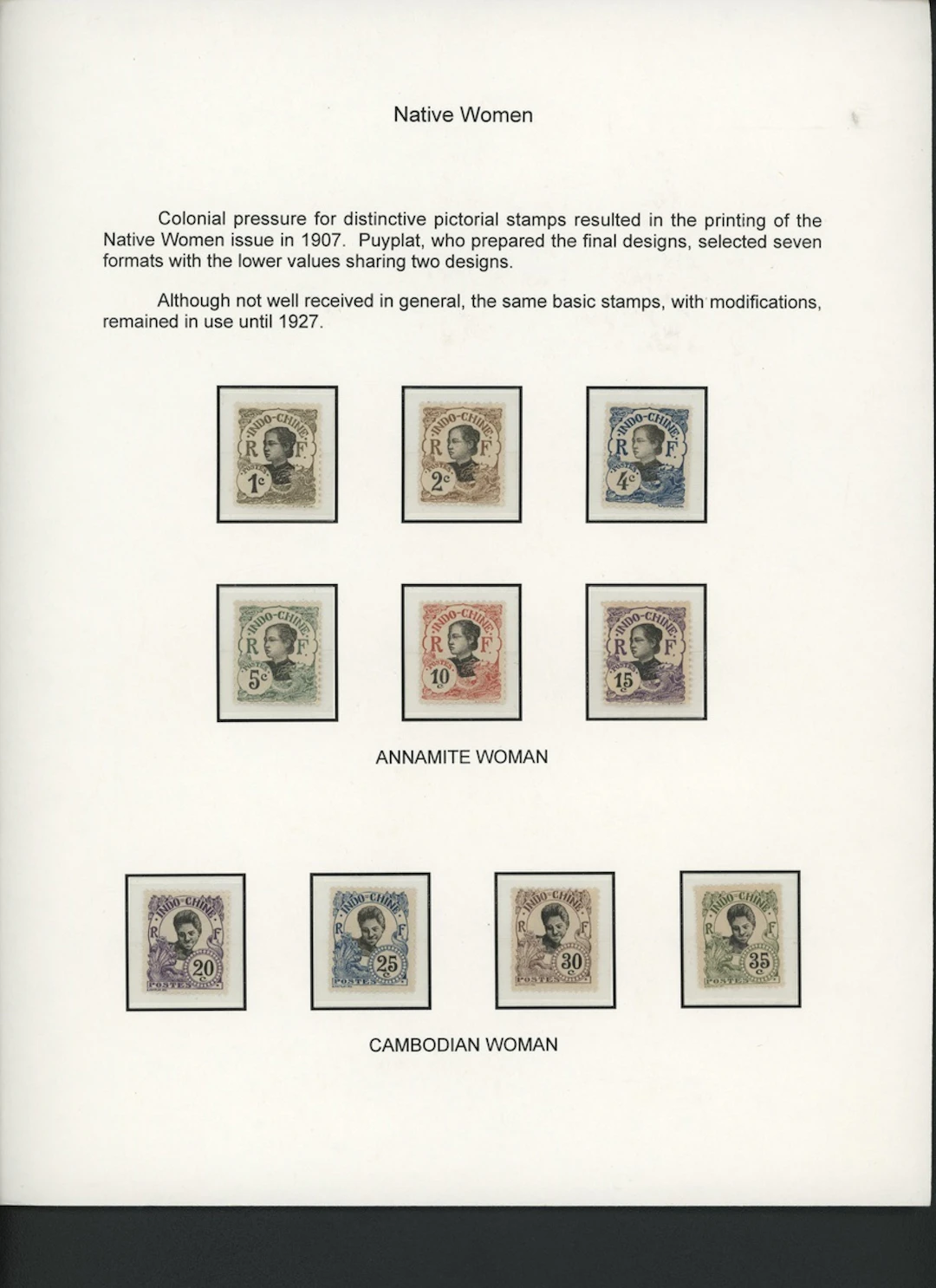 Indo-China French Indo-Chinese Post Office 1907 Native Women issue