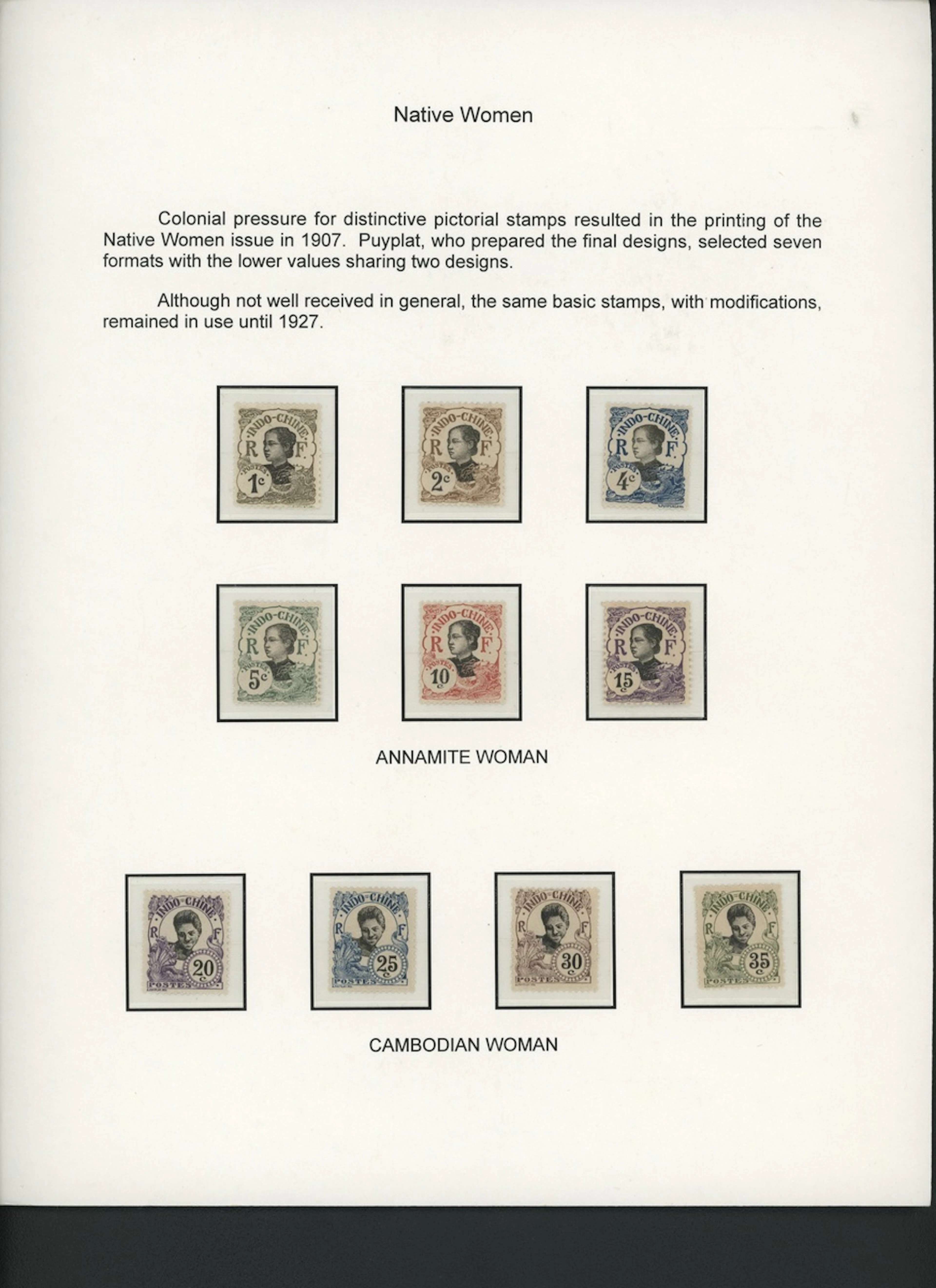 Indo-China French Indo-Chinese Post Office 1907 Native Women issue