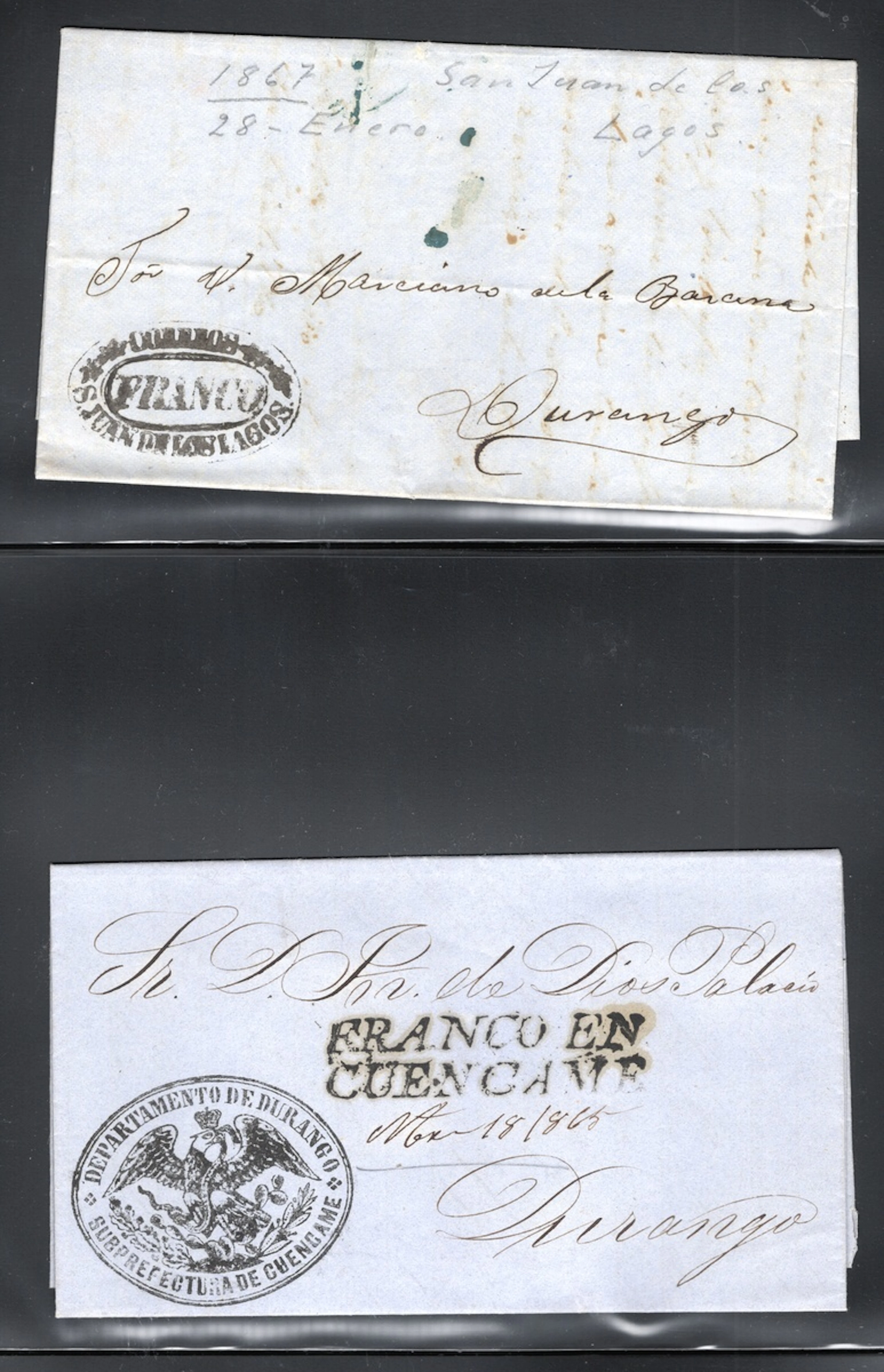 Mexico Stampless Mail- Sello Negro Post 1856