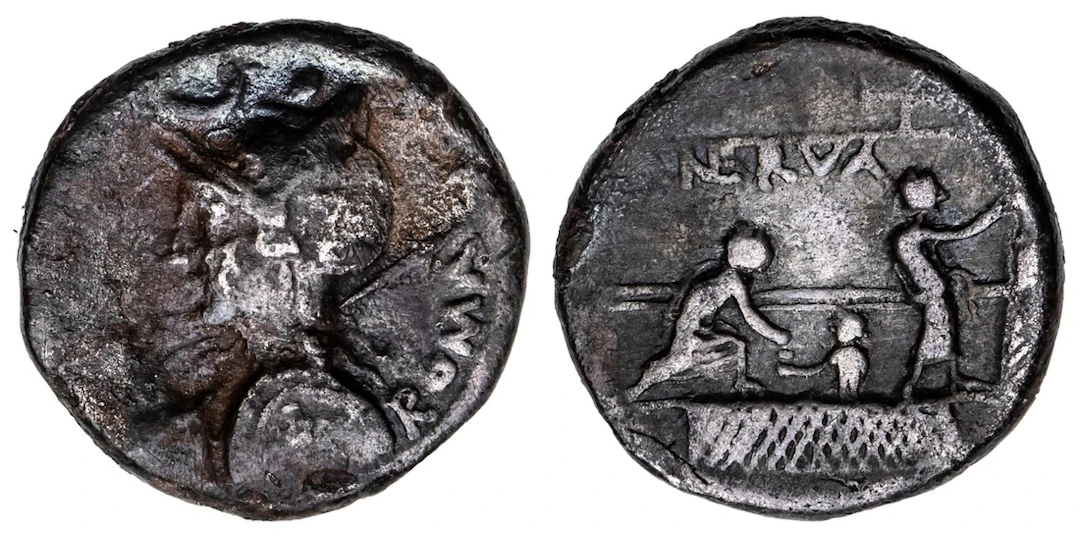 Roman Republic, P. Licinius Nerva, AR Denarius, struck 113-112 BC