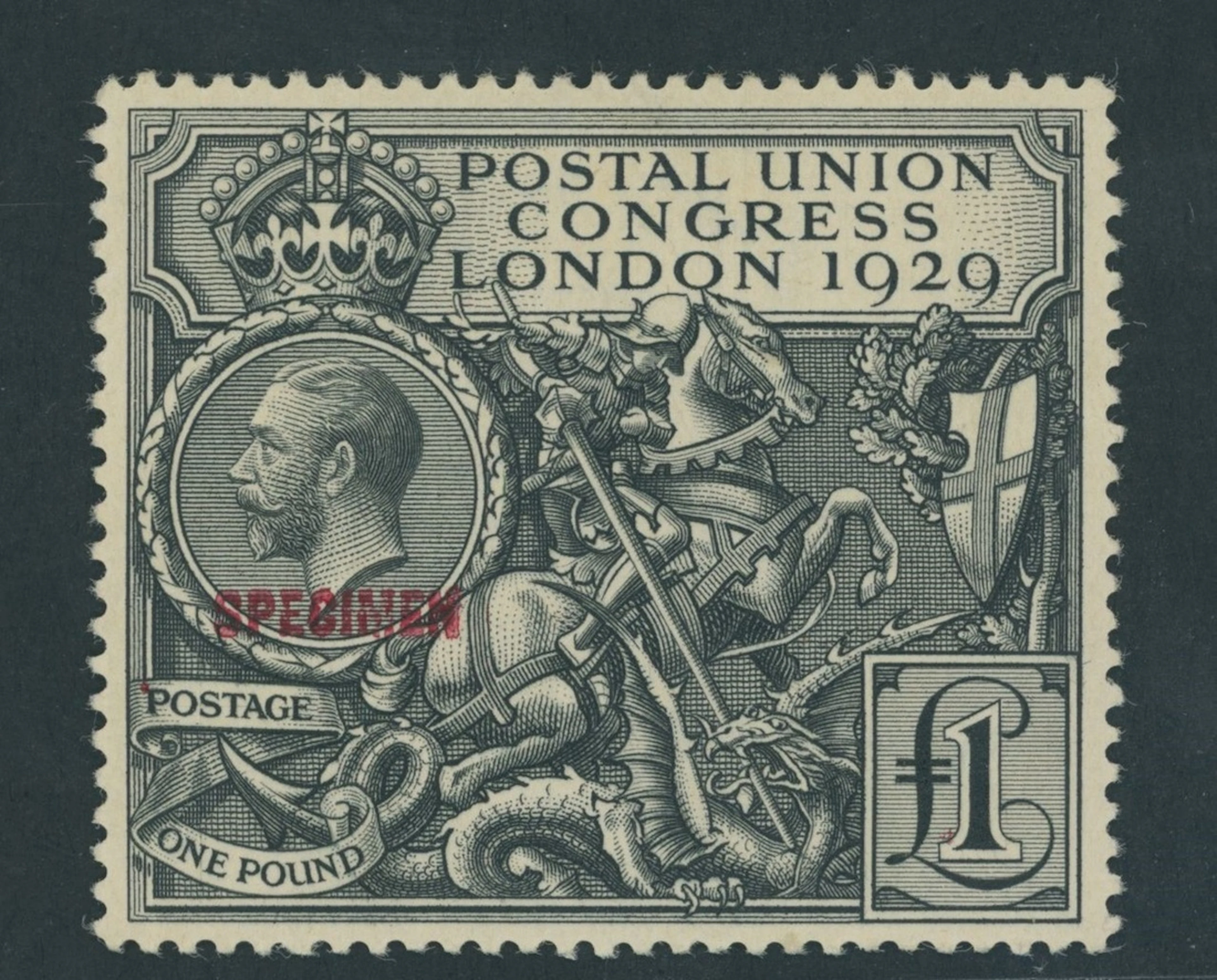 Great Britain King George V 1929 Postal Union Congress £1 black overprinted