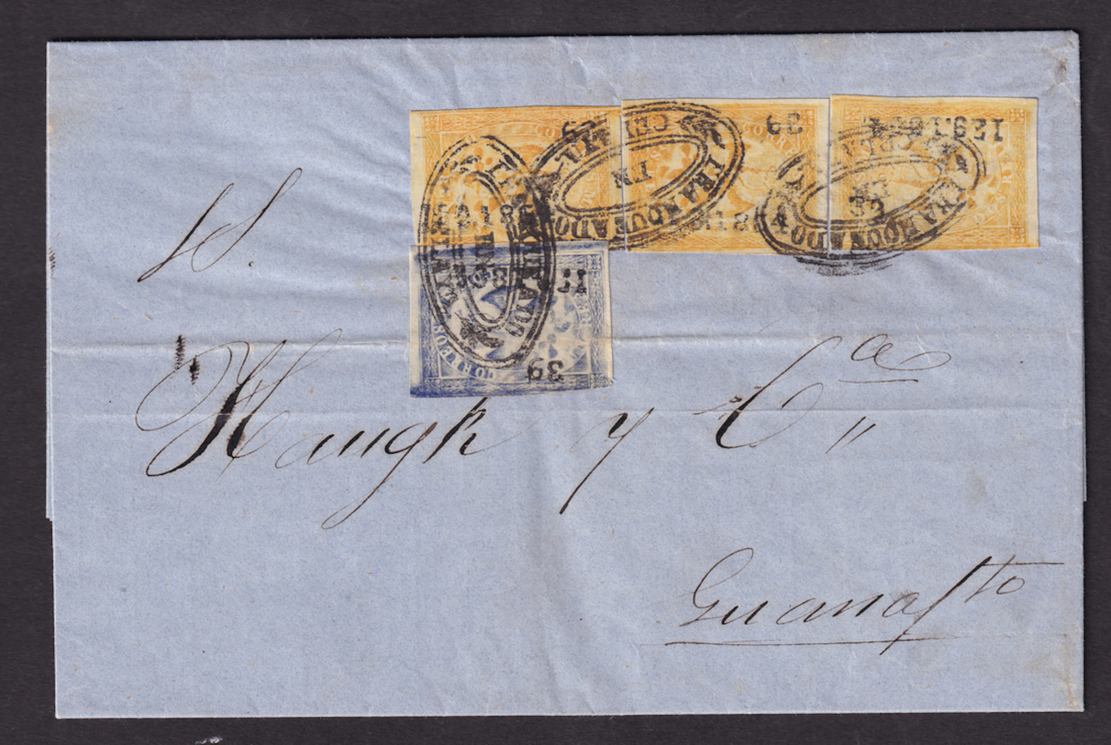1864-1866 "Eagles" Querétaro. 1r. Ultramarine and three 2r. Orange