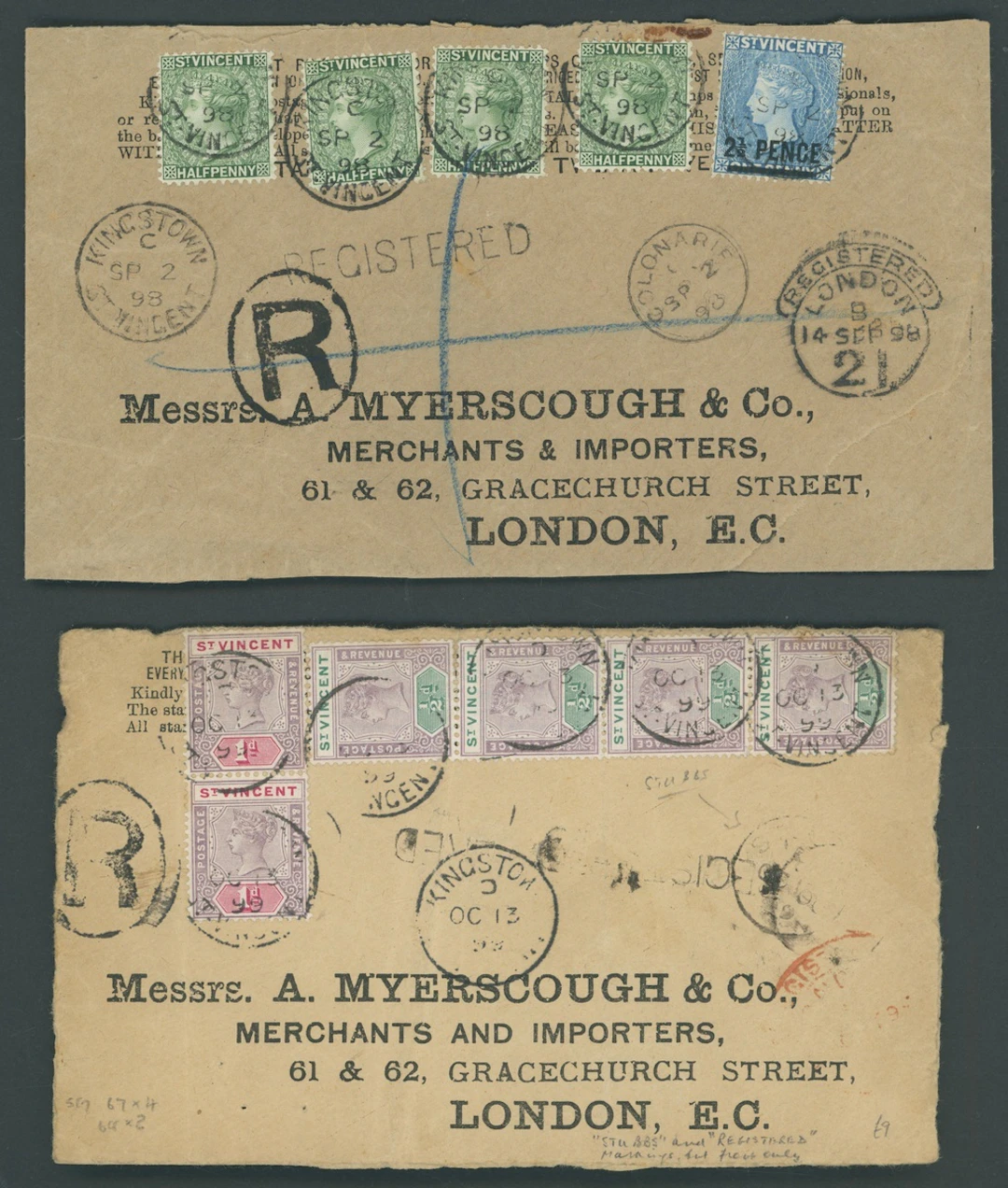 St. Vincent Covers and Cancellations Village Datestamps 1898 (2 Sept.)