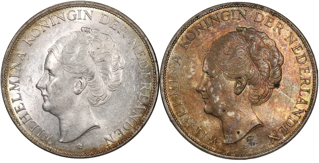 Netherlands, Wilhelmina, silver 2 1/2 gulden (2), 1930, 1931, (KM-165)