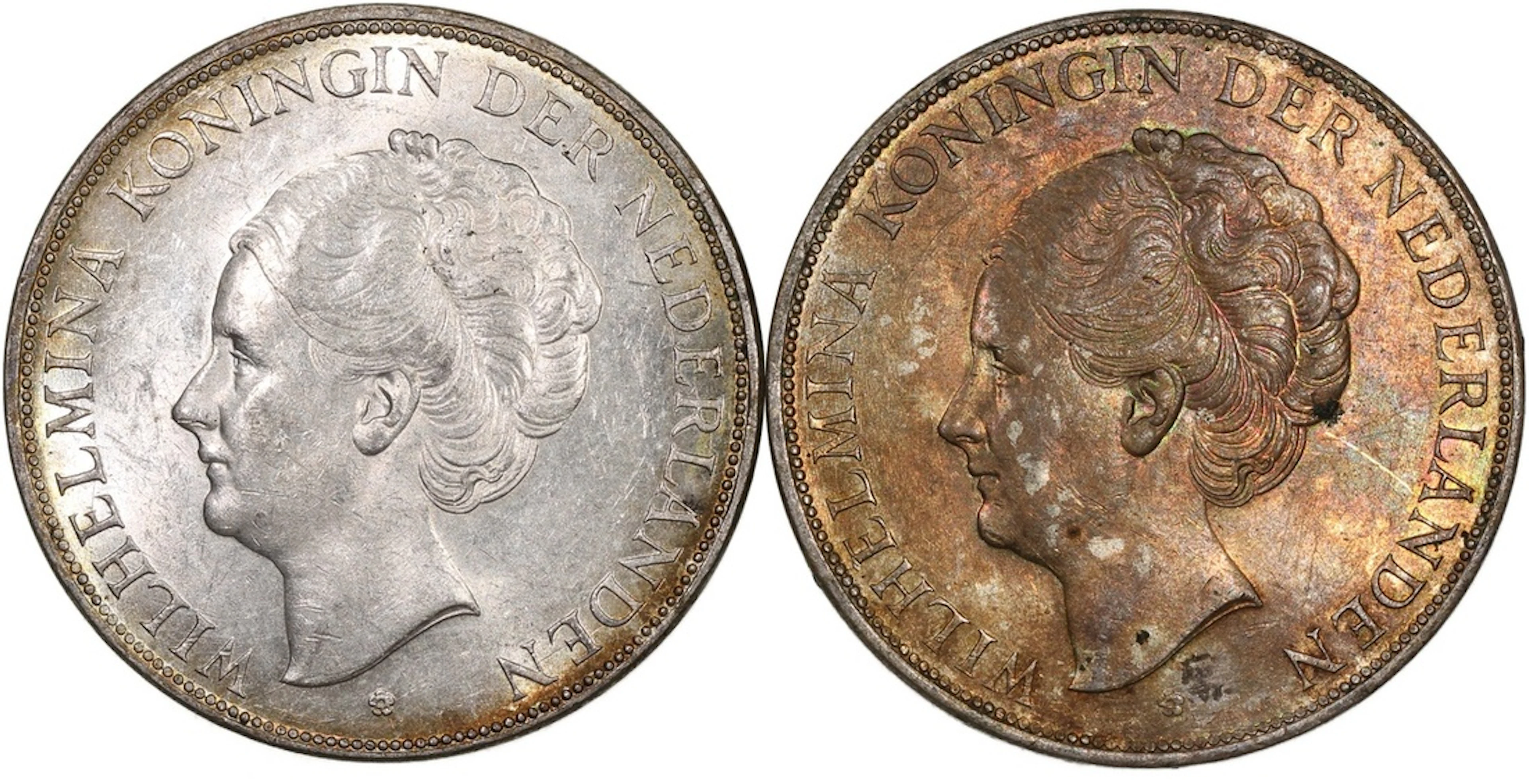 Netherlands, Wilhelmina, silver 2 1/2 gulden (2), 1930, 1931, (KM-165)
