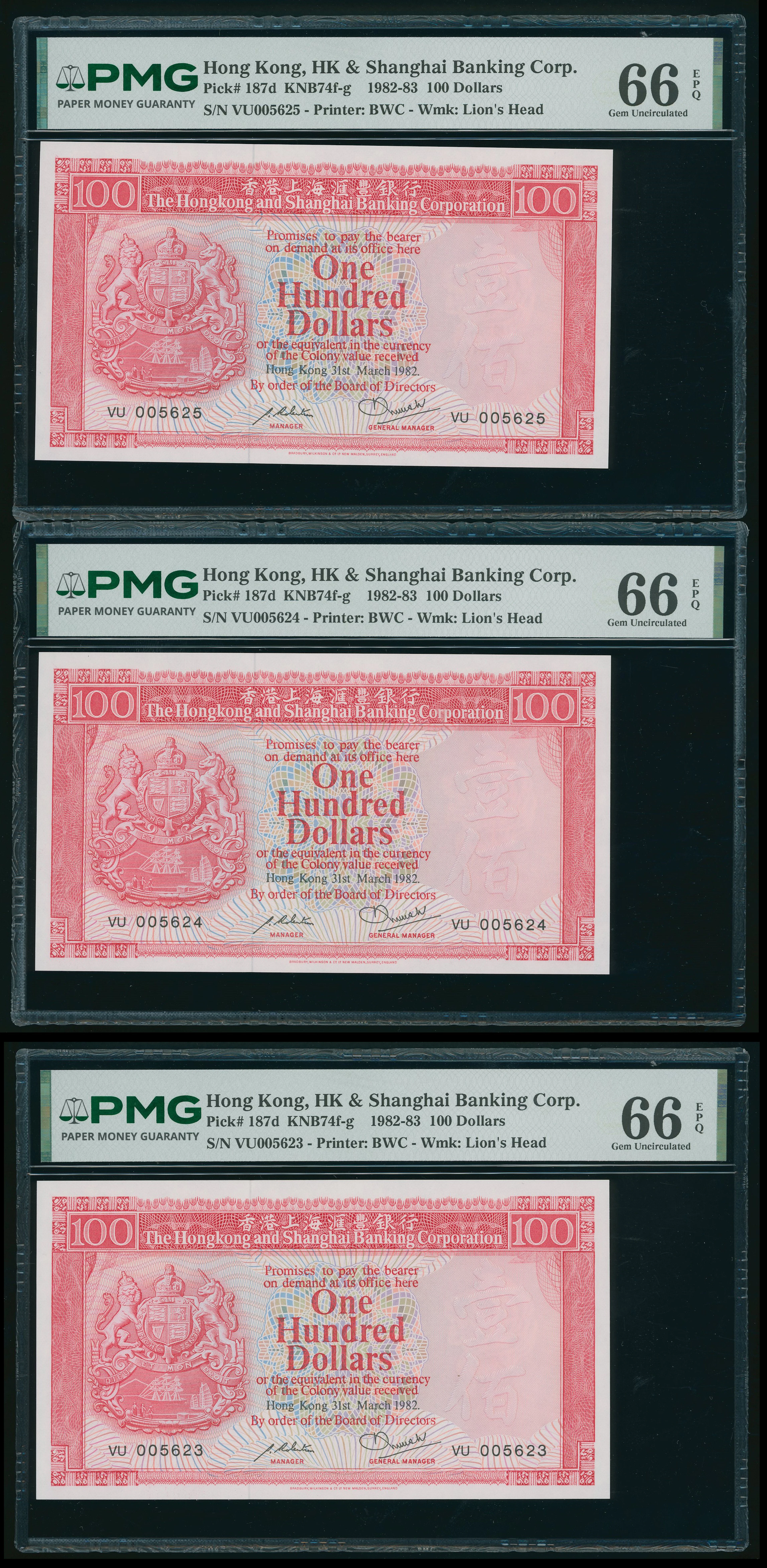 Hongkong & Shanghai Banking Corporation, a consecutive trio of $10