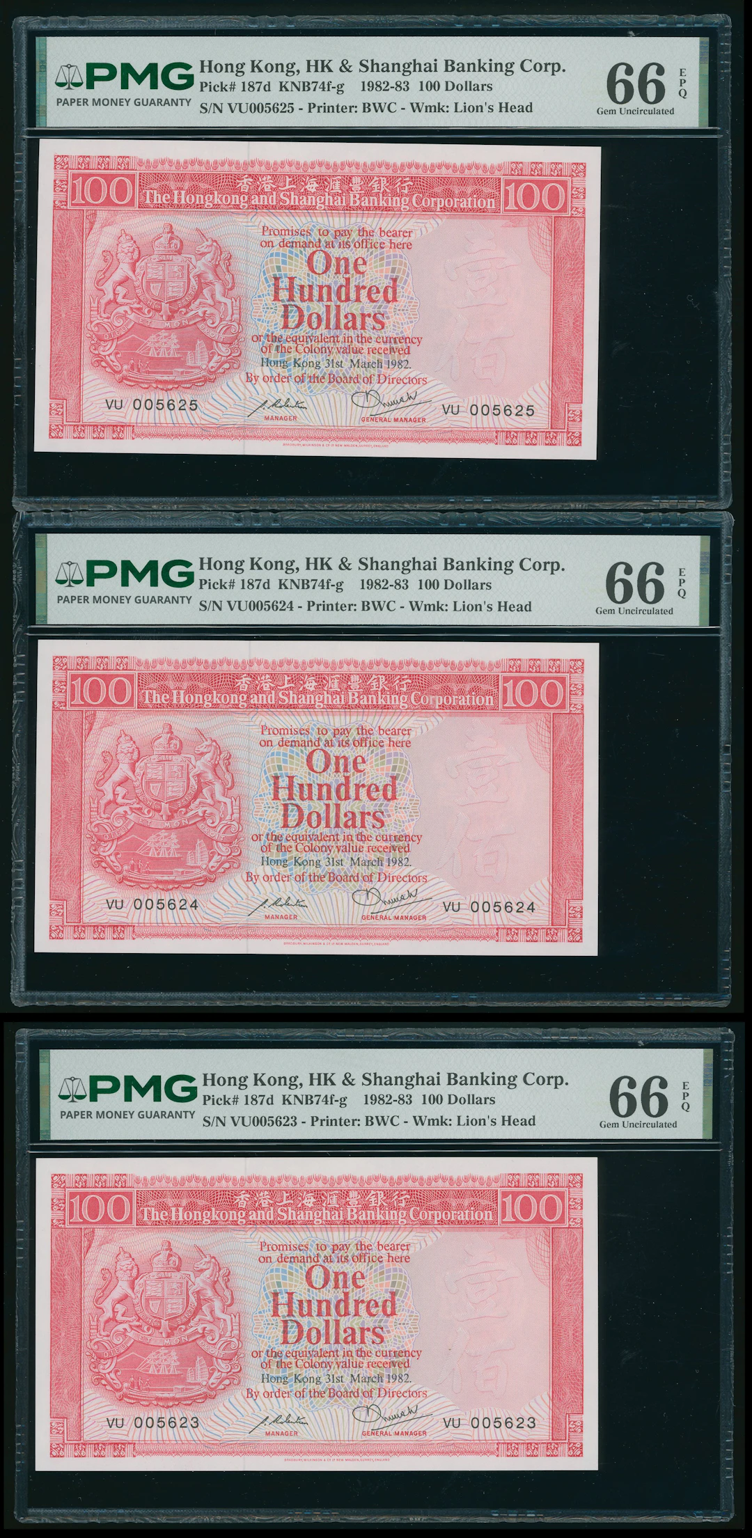 Hongkong & Shanghai Banking Corporation, a consecutive trio of $10