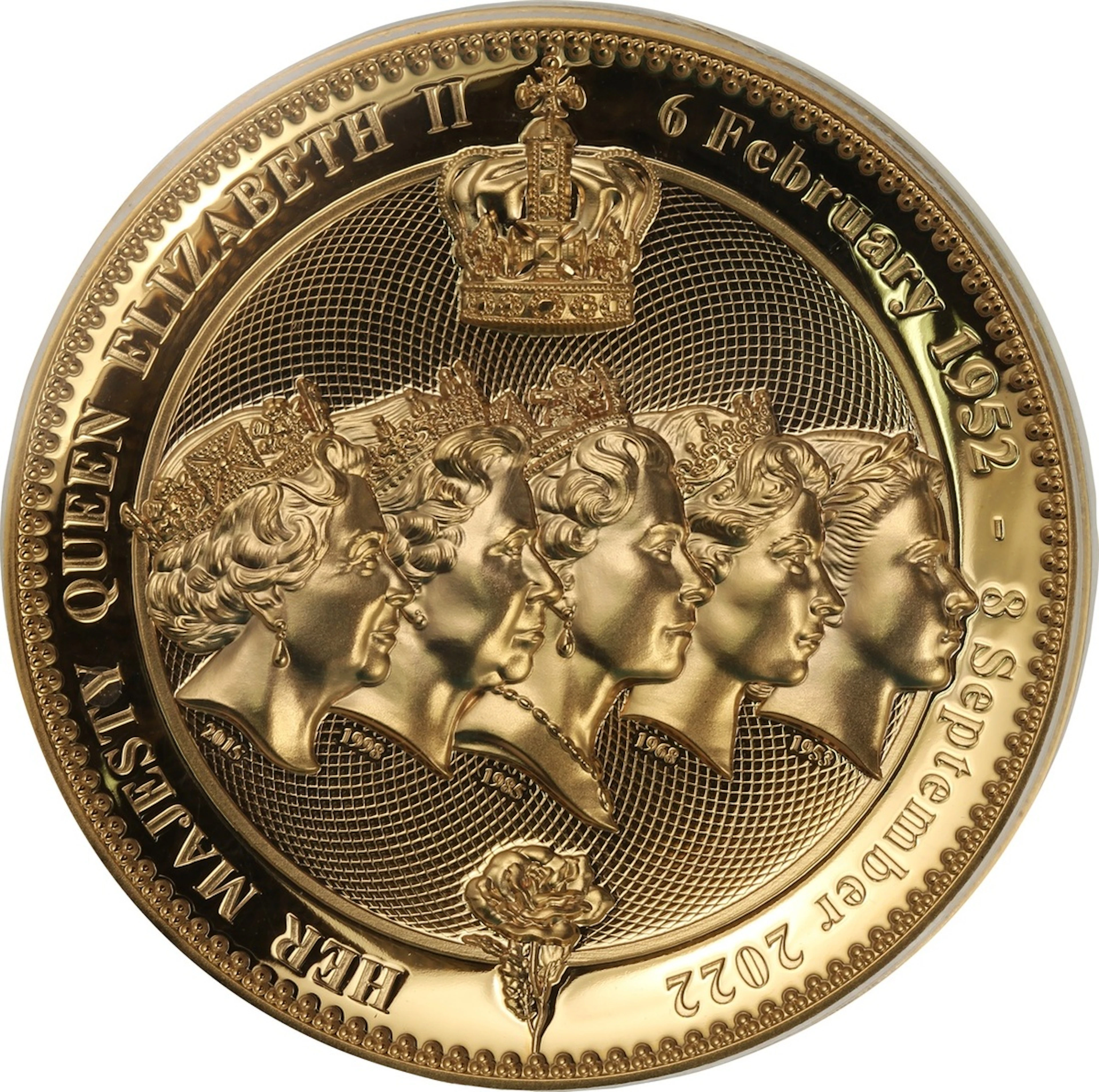 Niue, [PCGS PR70DCAM] gilt copper $1, 2025, in memory of Her Majesty
