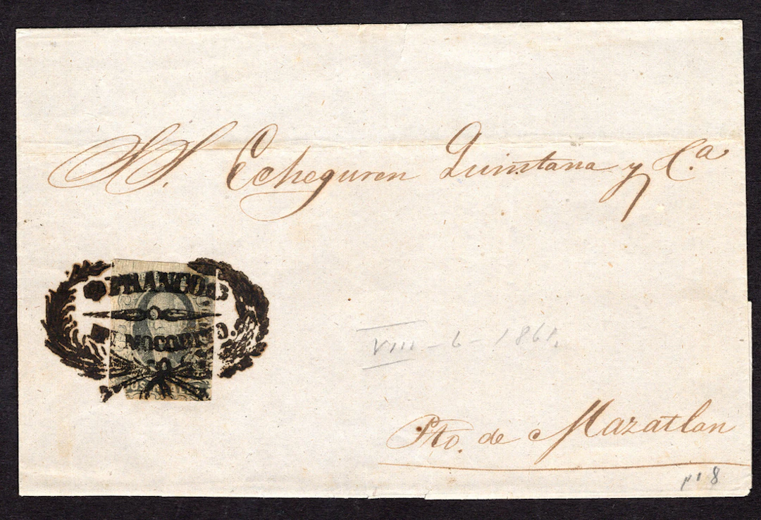 1861 "Hidalgos" Mazatlán. 2r. Black on Rose, on an entire letter from