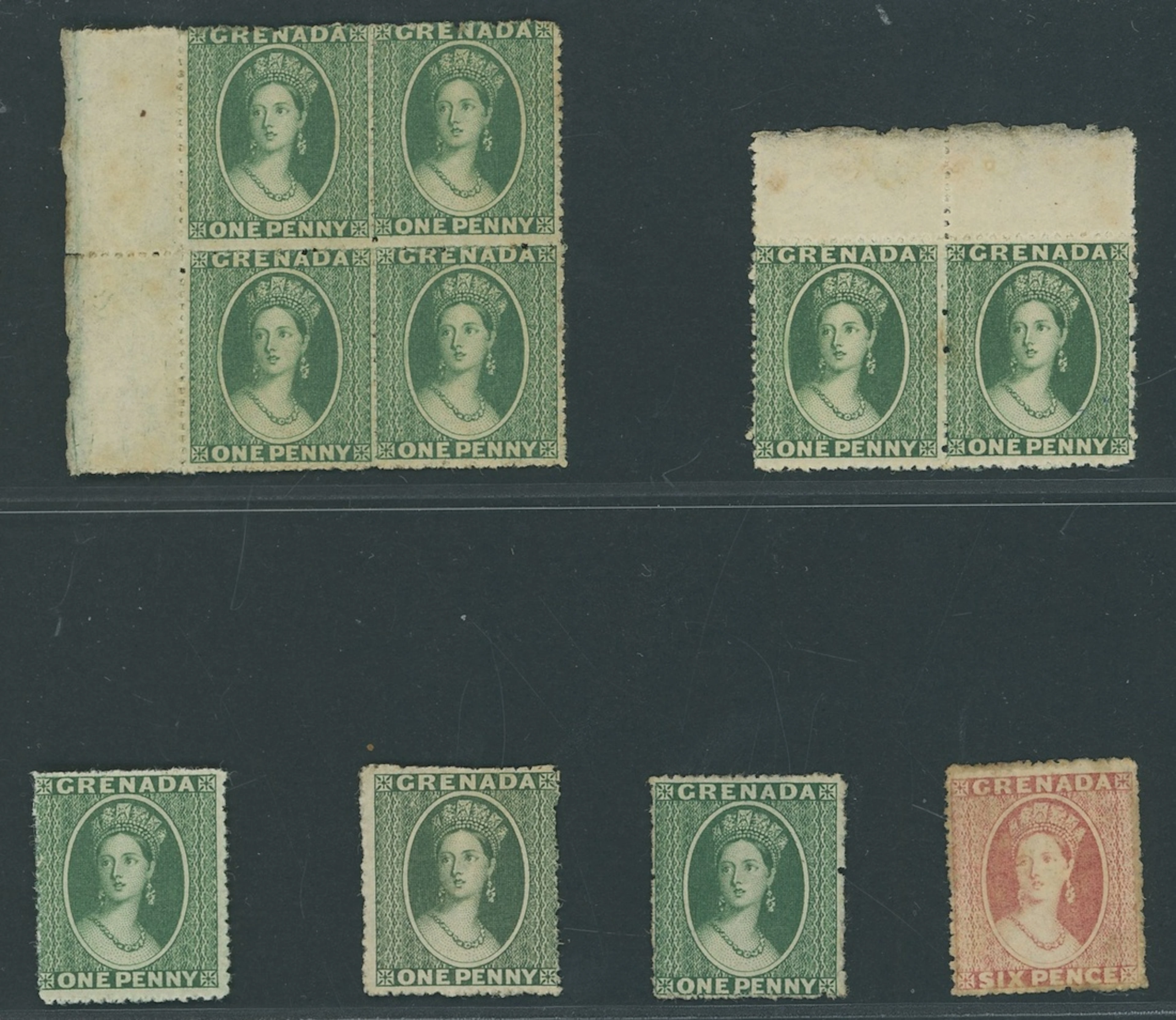Grenada Issued Stamps 1861-62 no watermark, rough perf 14 to 16, 1d.