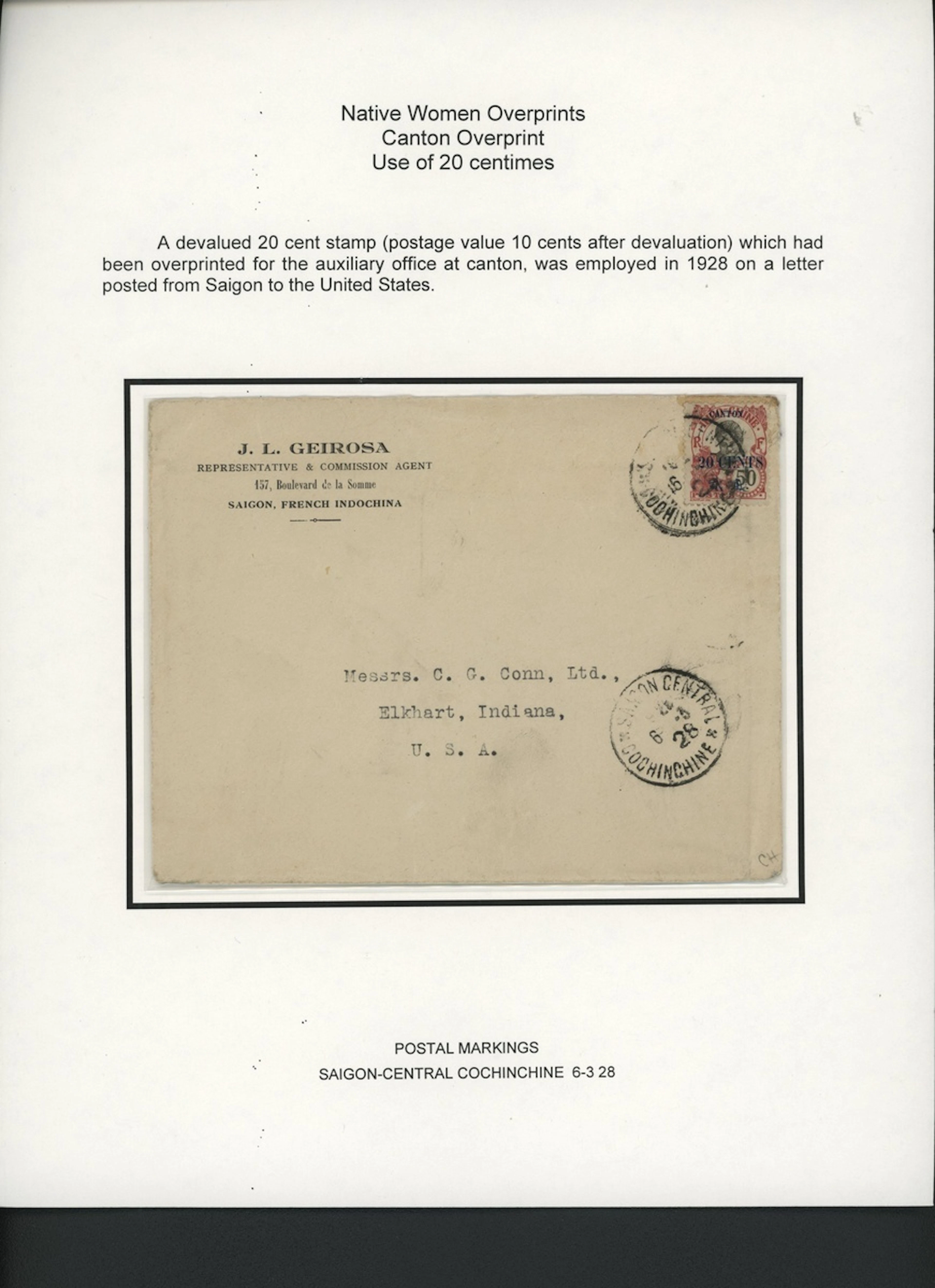Indo-China French Indo-Chinese Post Office 1919 Native Women overprinted issue