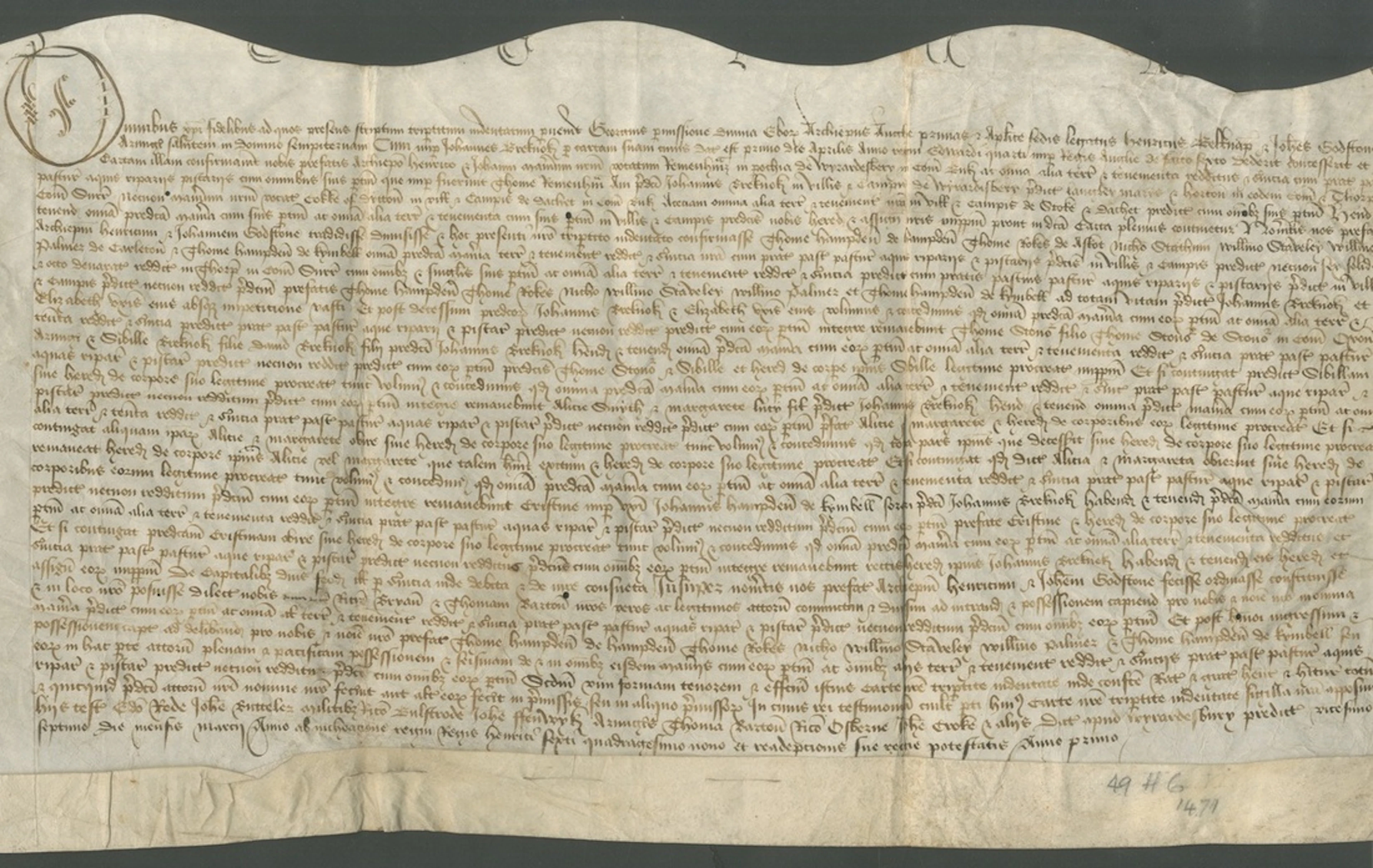 England Indenture 1471 manuscript indenture tripartite in Latin on
