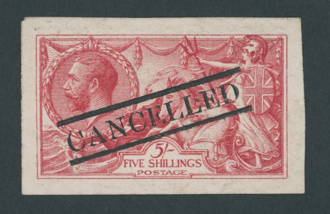 Great Britain King George V 1913 Waterlow 5/- imperforate and overprinted