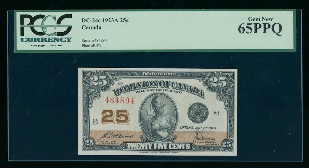 Dominion of Canada, 25 cents, 2.7.1923, serial number 484894, (Pick 11)