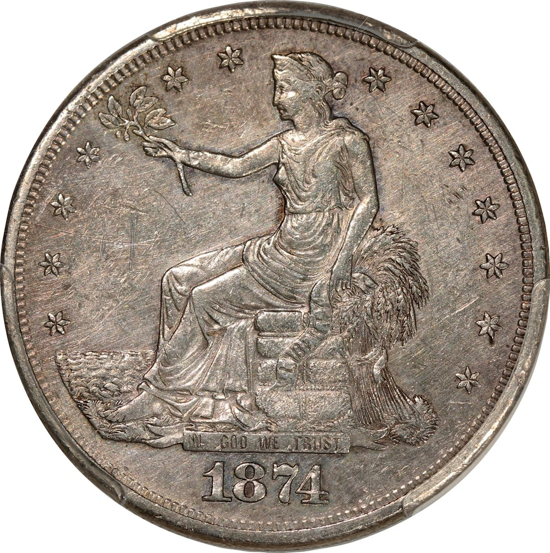 United States, [PCGS AU Detail] silver trade dollar, 1874-S
