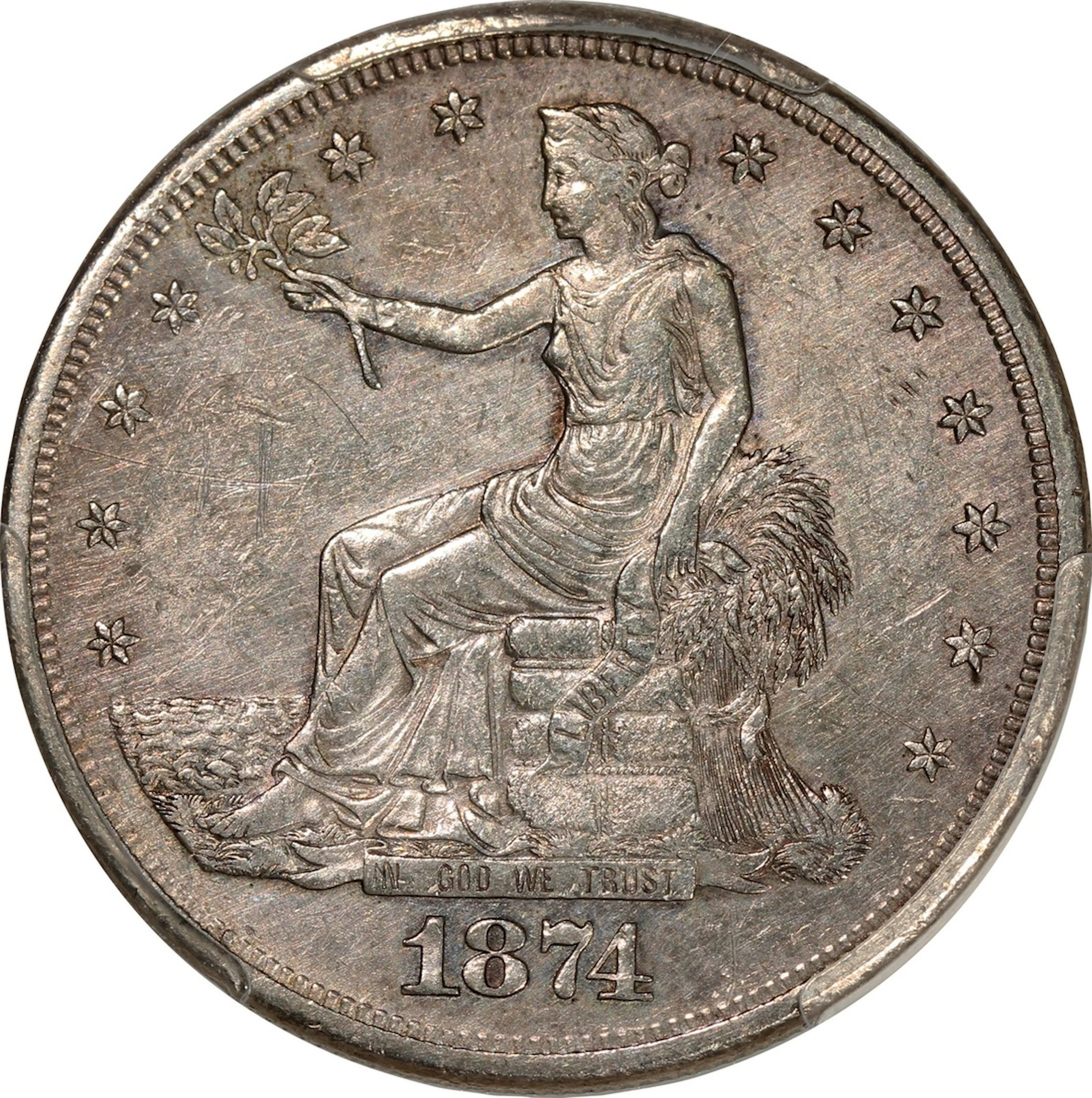 United States, [PCGS AU Detail] silver trade dollar, 1874-S
