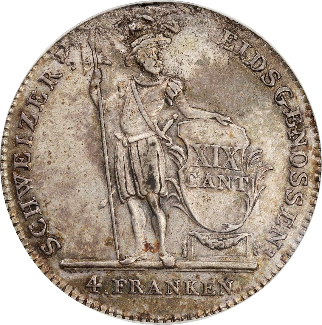 Switzerland, Lucern, [PCGS AU Detail] silver 4 franken, 1814