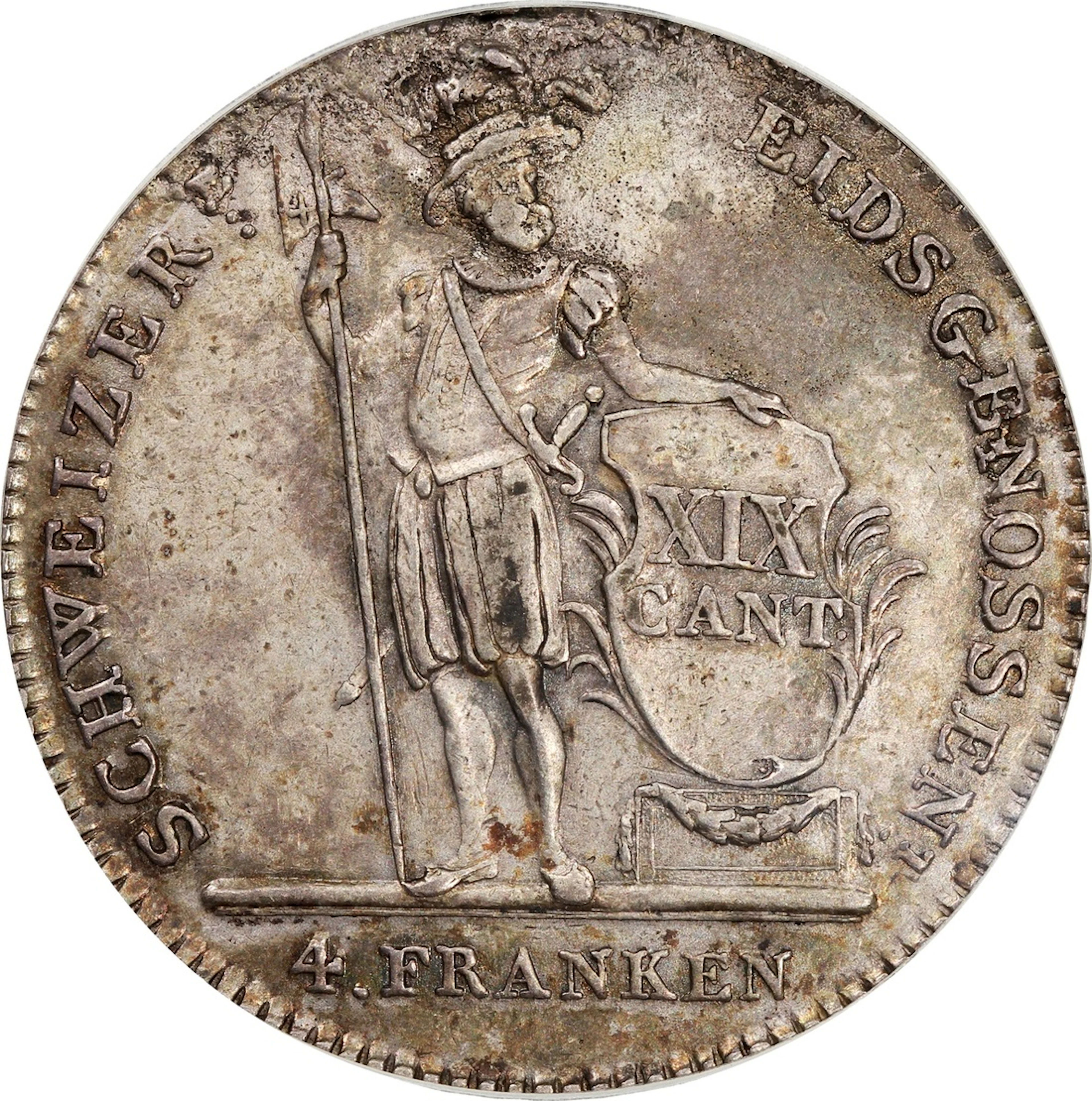 Switzerland, Lucern, [PCGS AU Detail] silver 4 franken, 1814