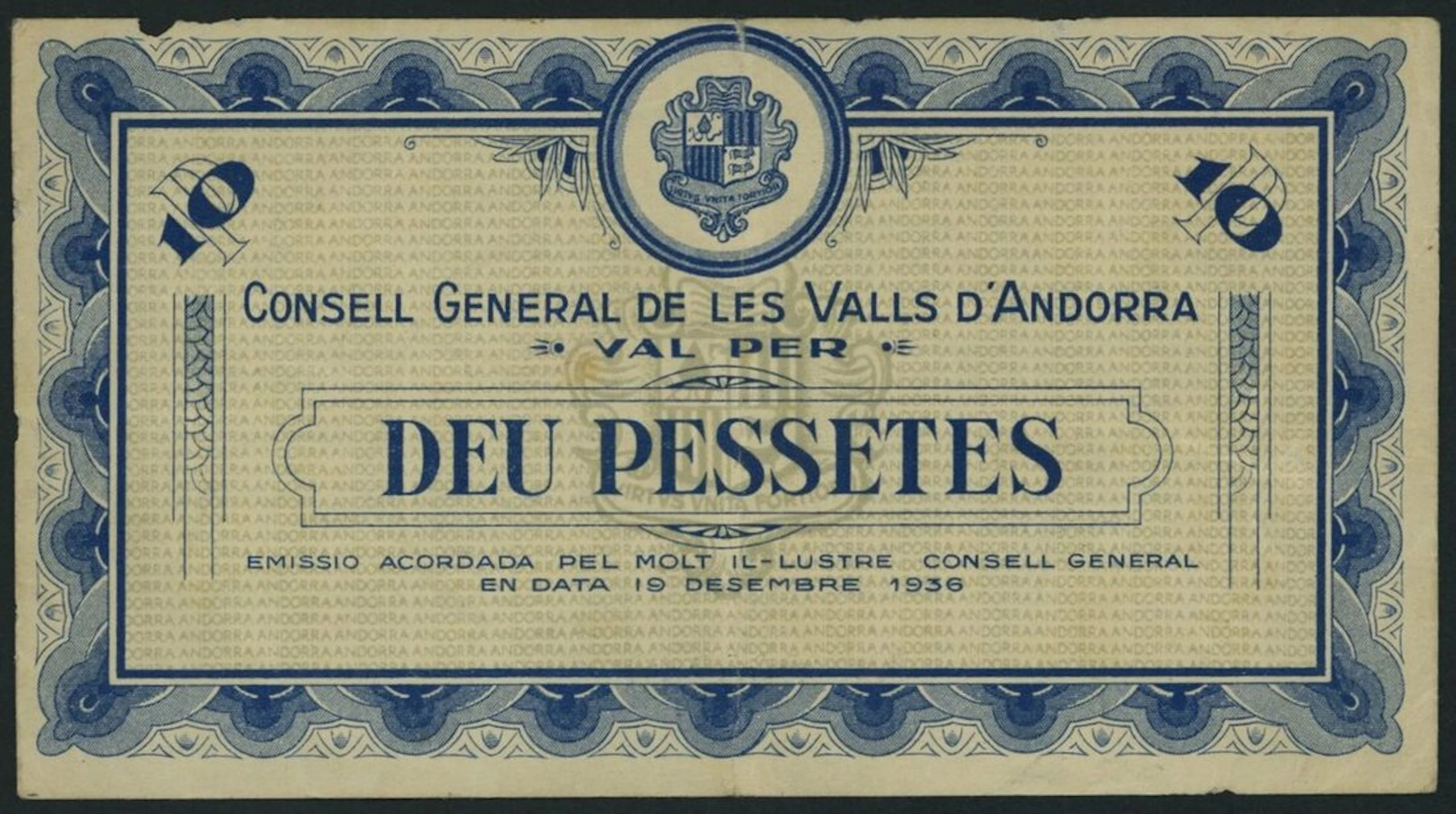 Consell General de les Valls, Andorra, 10 Pessetes, 19th December