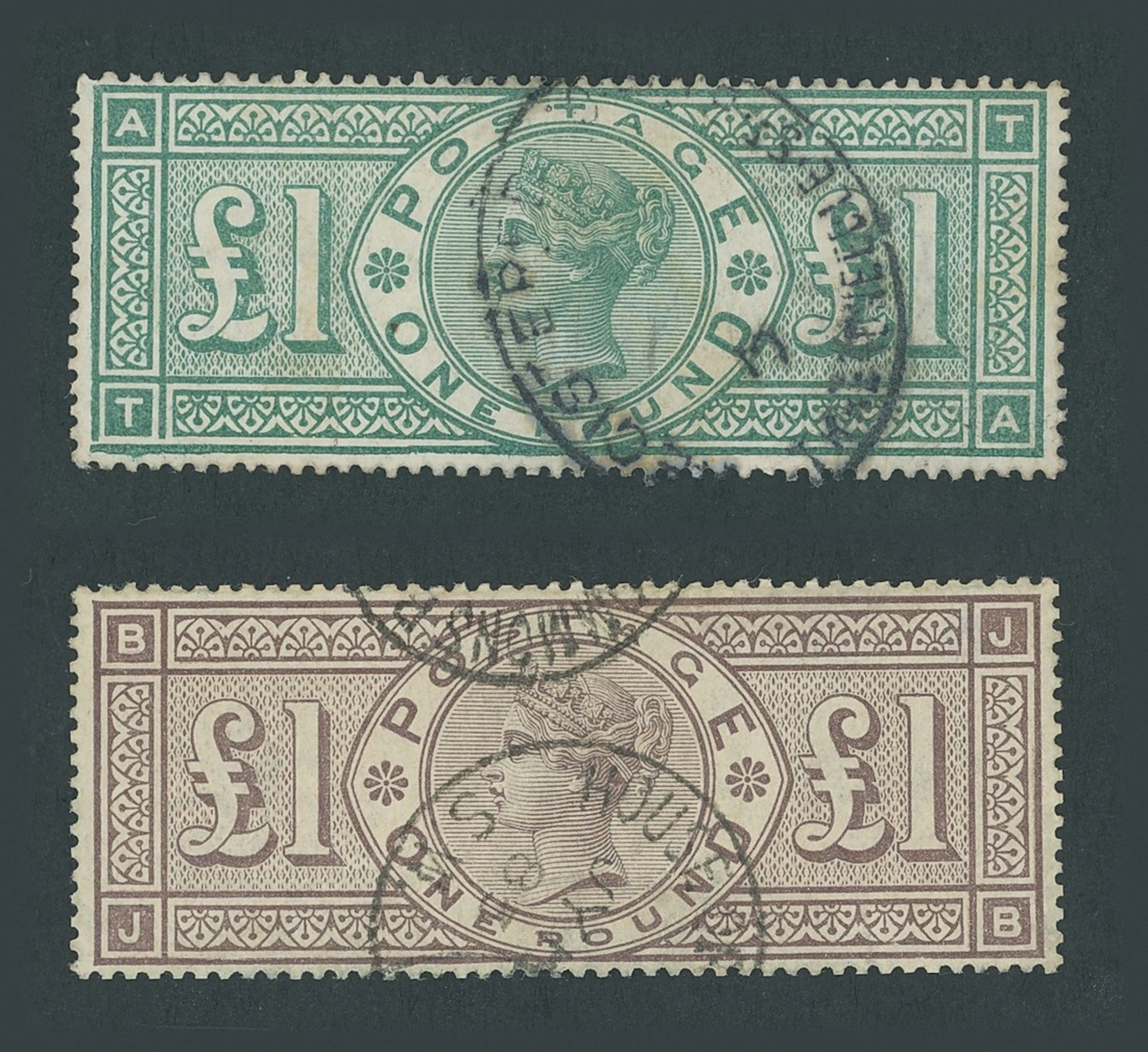 Great Britain 1884, Watermark Crowns £1 brown-lilac and 1887-92 £1