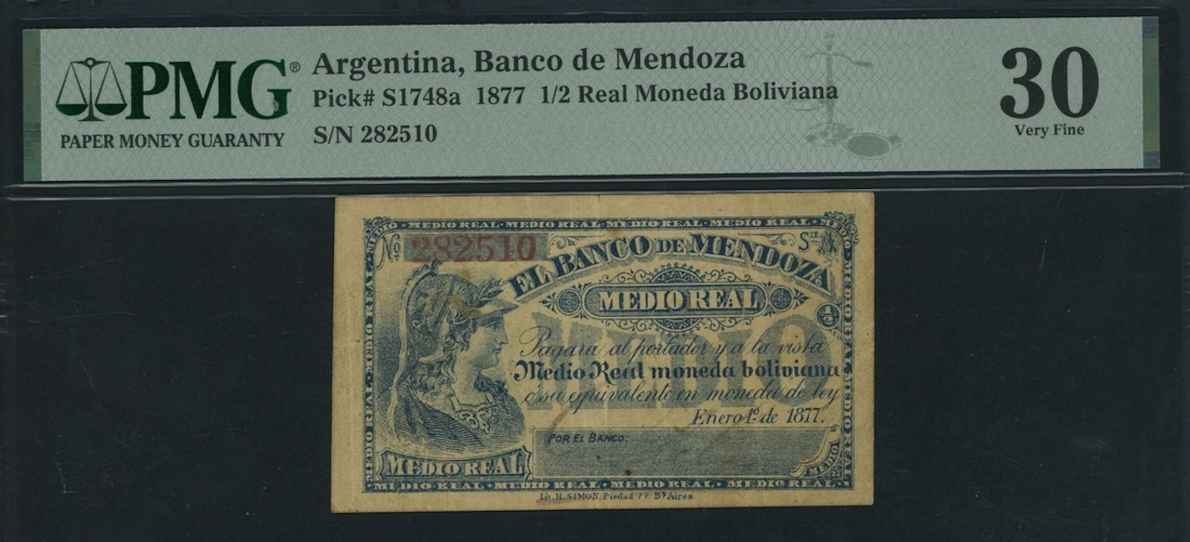 Banco de Mendoza, Argentina, 1/2 Real Moneda Boliviana, 1st January