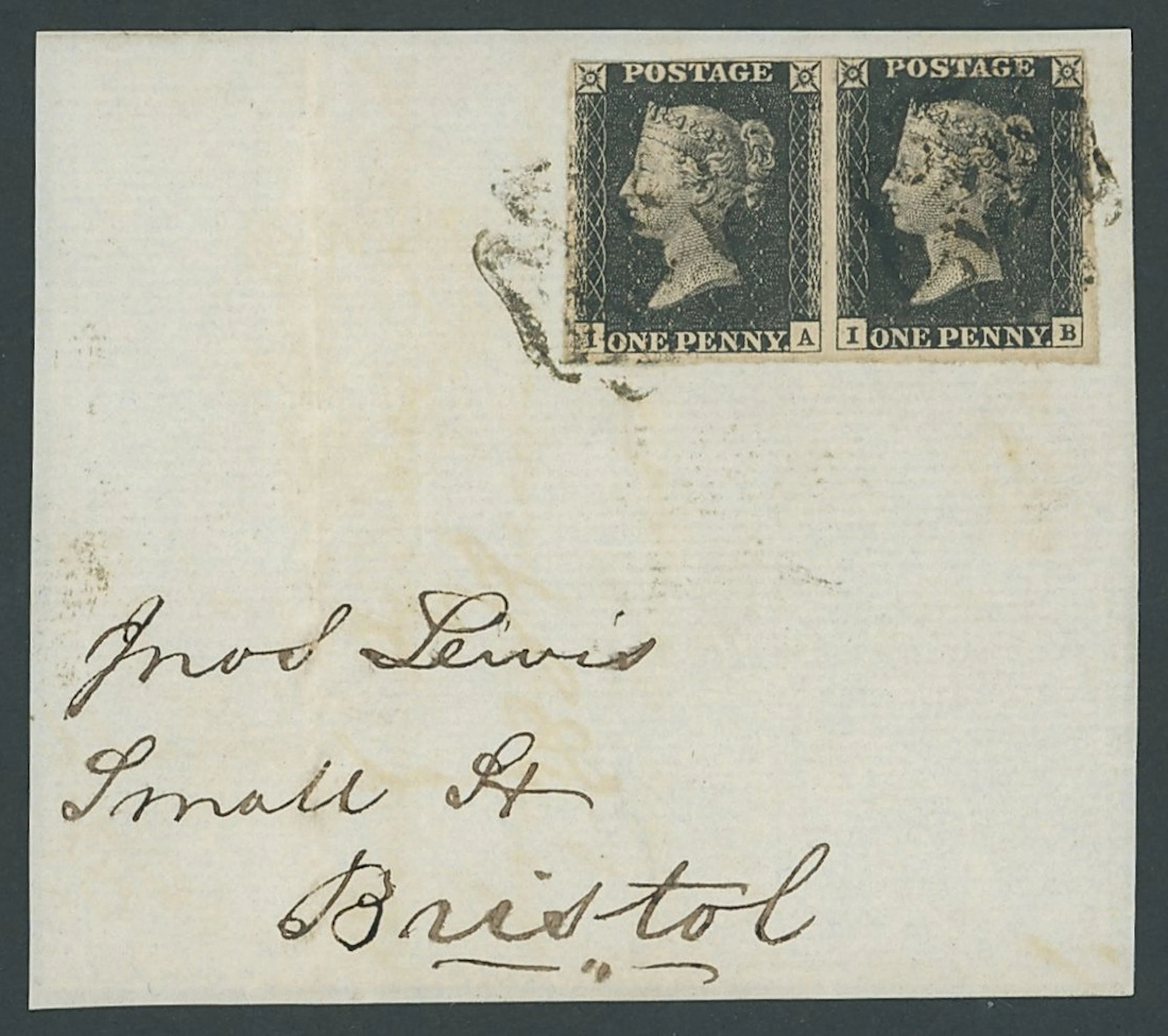 Great Britain 1840 One Penny Black Plate 1a IA-IB horizontal pair
