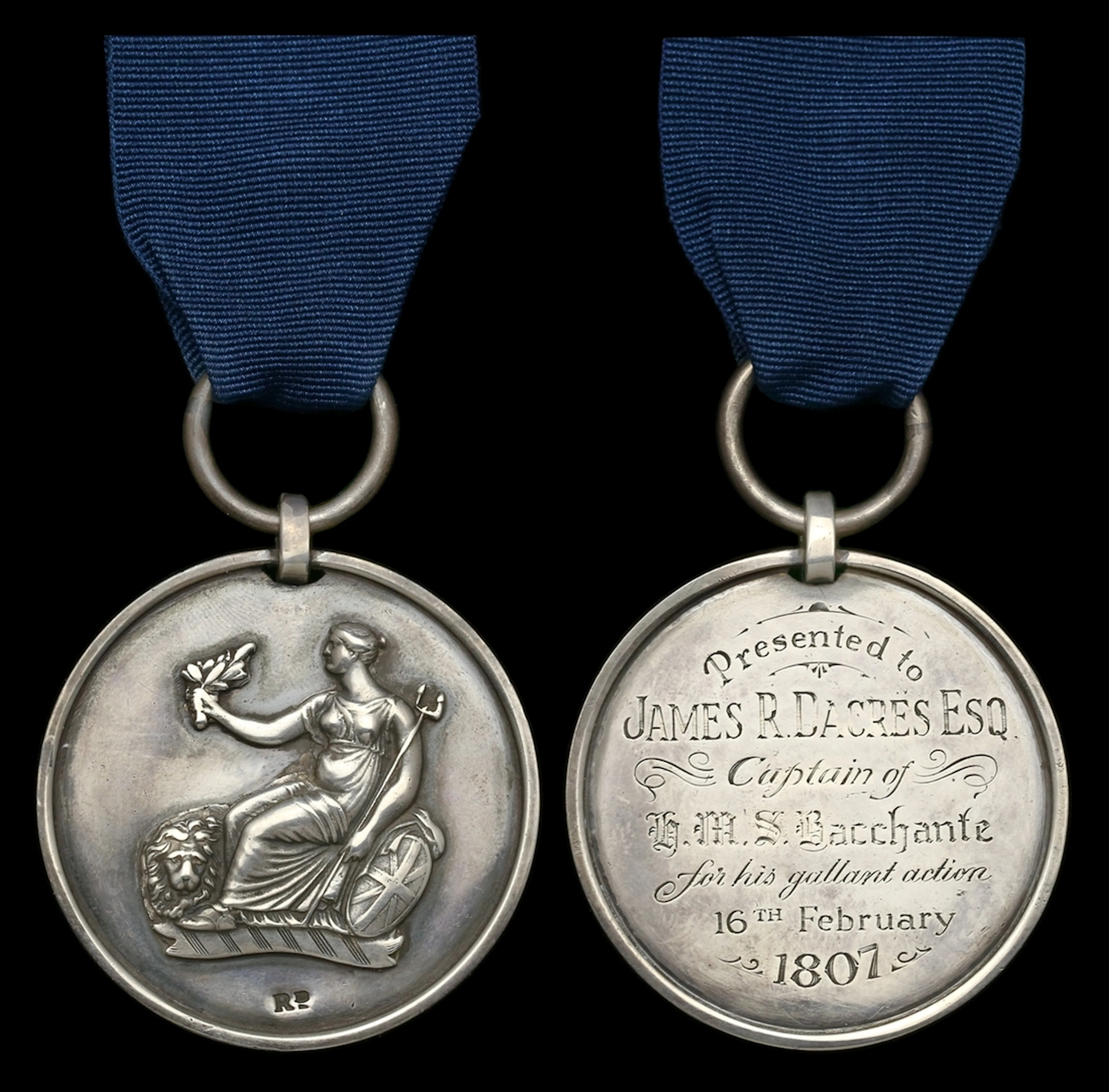 The Silver Medal awarded to Vice-Admiral J. R. Dacres, who commanded