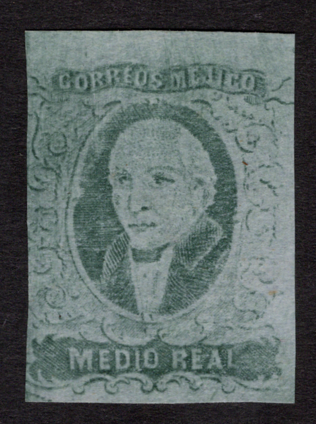 1856-1883 Classic Period 1867, "Hidalgo", ½r. green on thin gray-blue