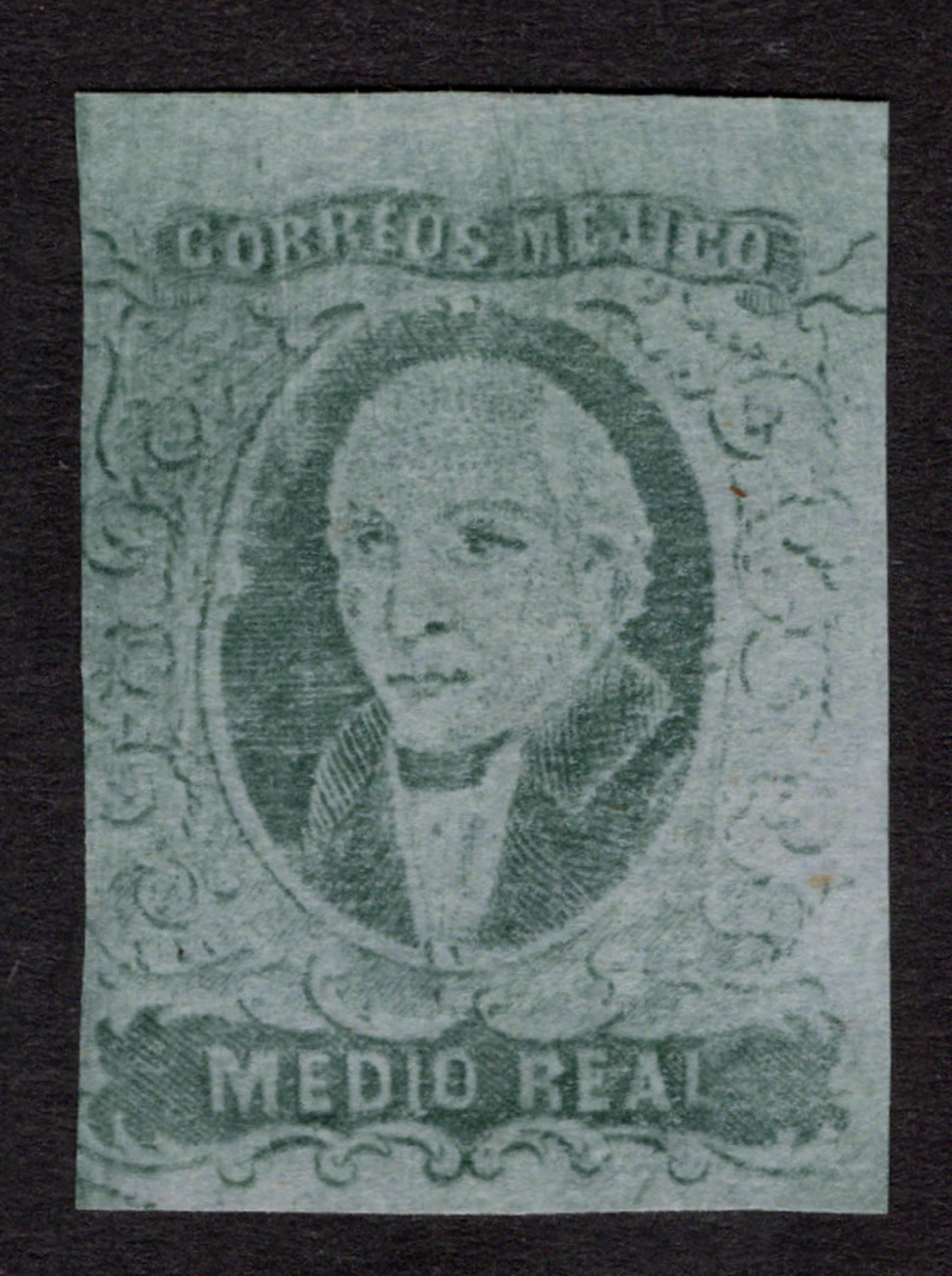 1856-1883 Classic Period 1867, "Hidalgo", ½r. green on thin gray-blue
