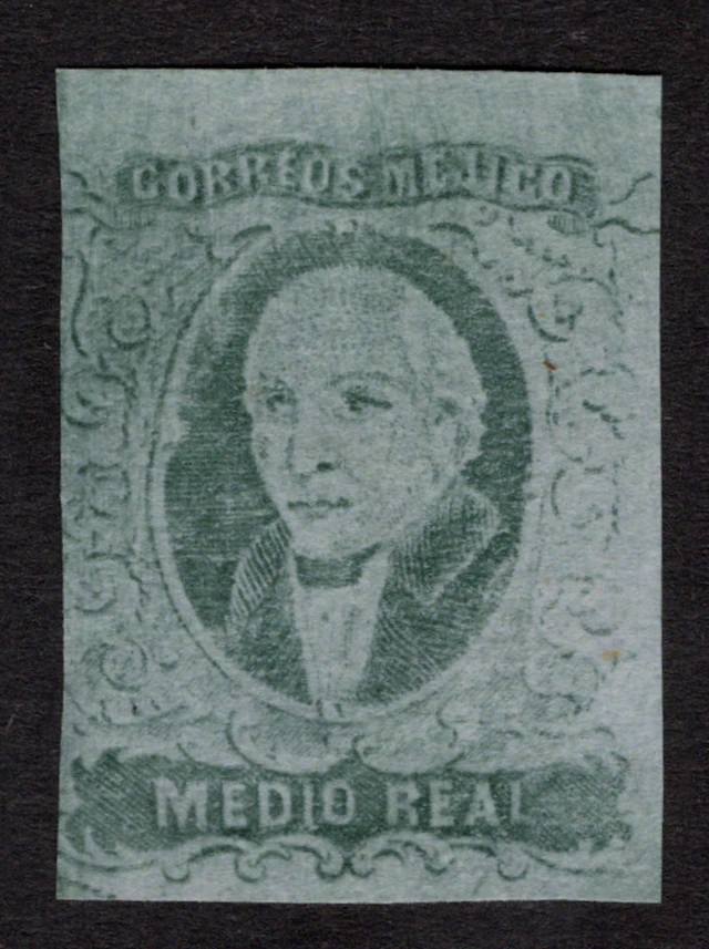 1856-1883 Classic Period 1867, "Hidalgo", ½r. green on thin gray-blue