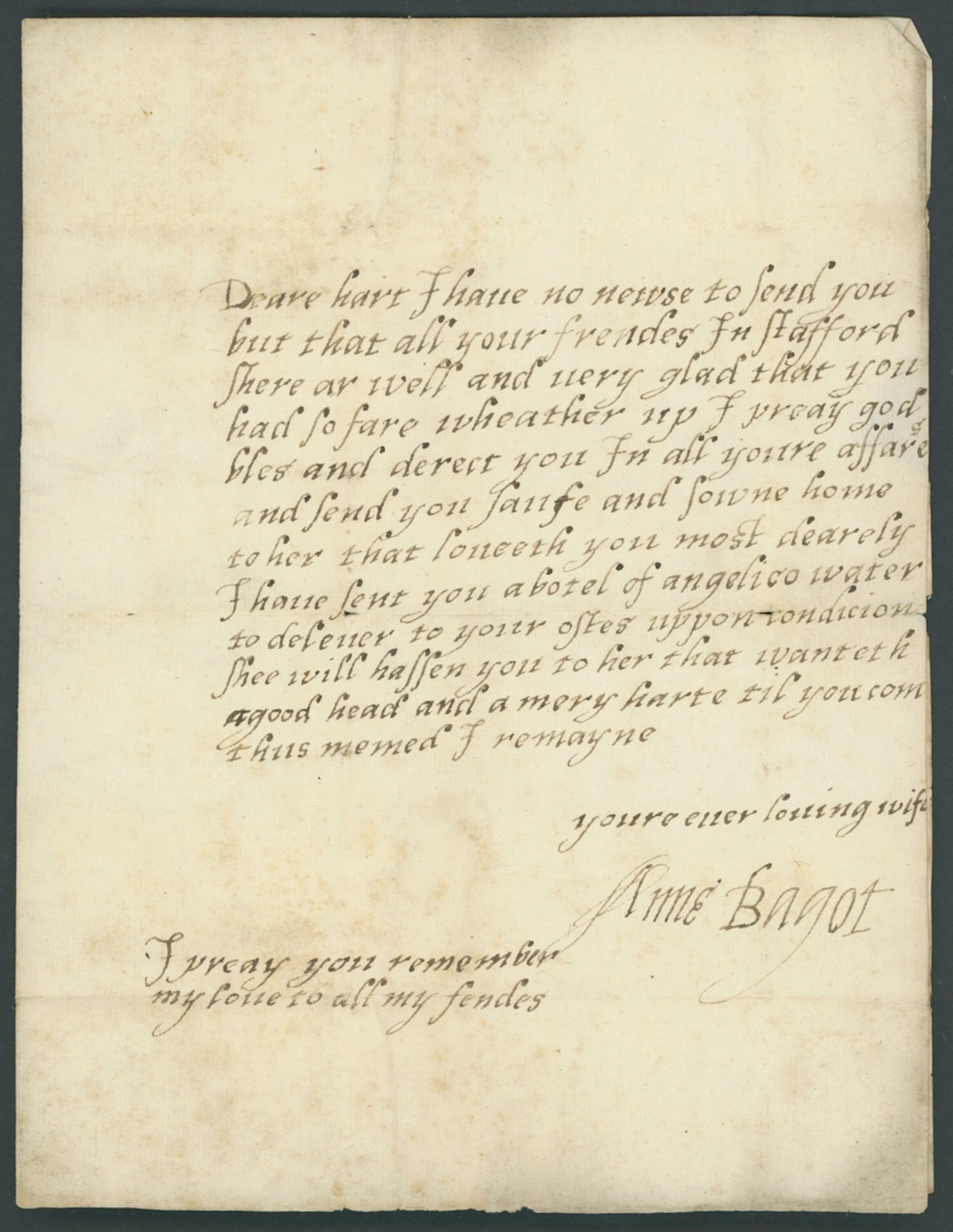Undated letter from Ann Bagot in Staffordshire with integral address