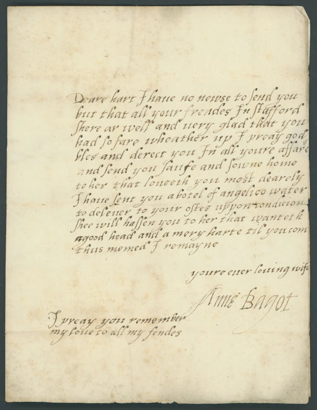 Undated letter from Ann Bagot in Staffordshire with integral address