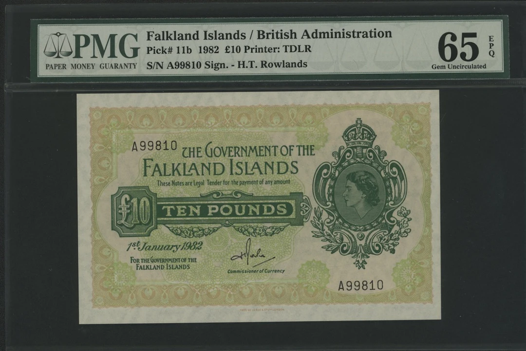 Government of The Falkland Islands, £10, 1.1.1982, serial number A99810